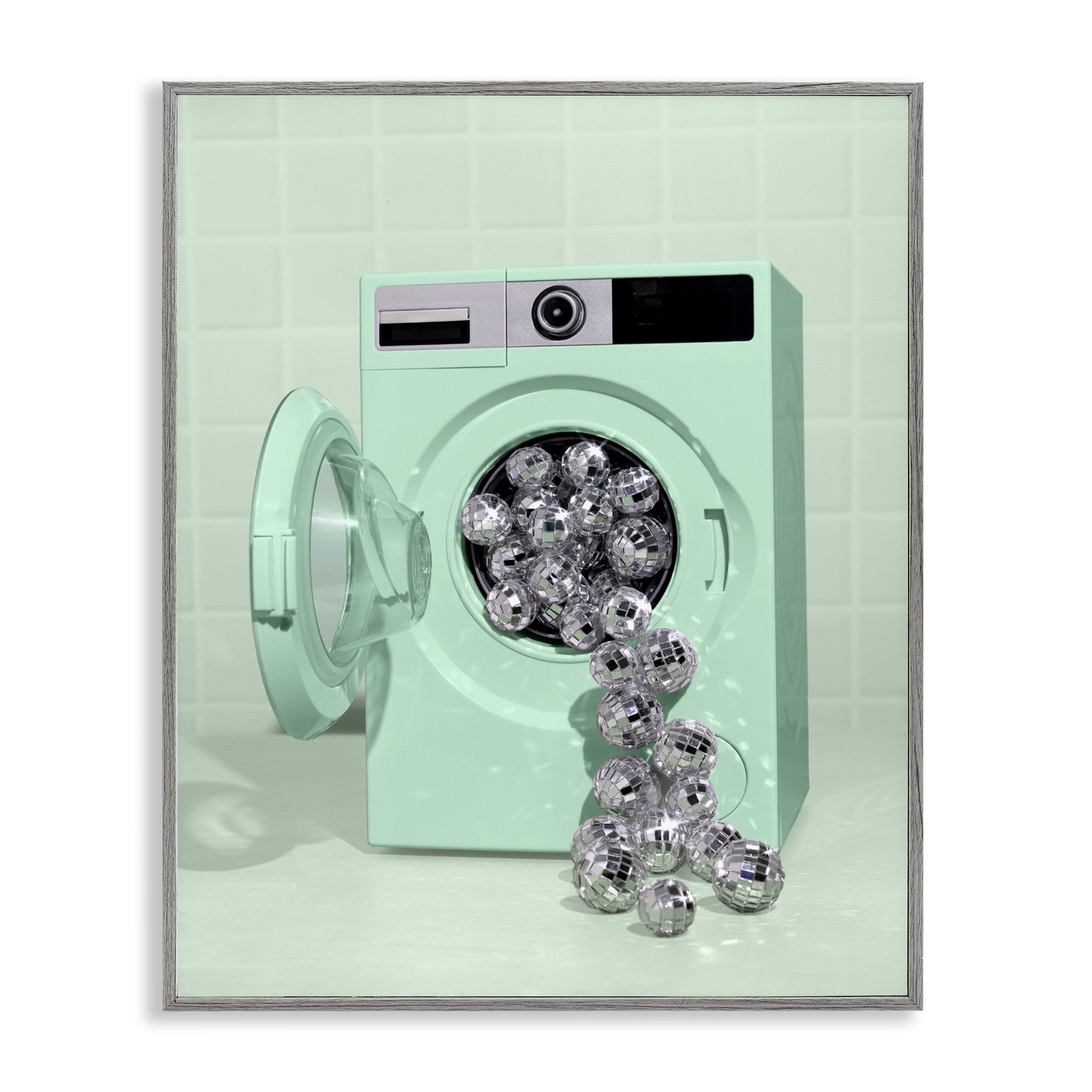 Stupell Industries Disco Laundry Machine over Green Gray Framed Giclee Art, design by LISH Creative