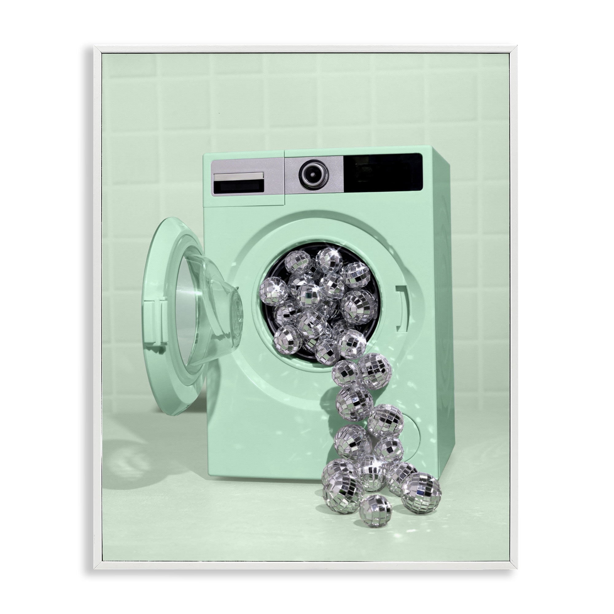 Stupell Industries Disco Laundry Machine over Green White Framed Giclee Art, design by LISH Creative