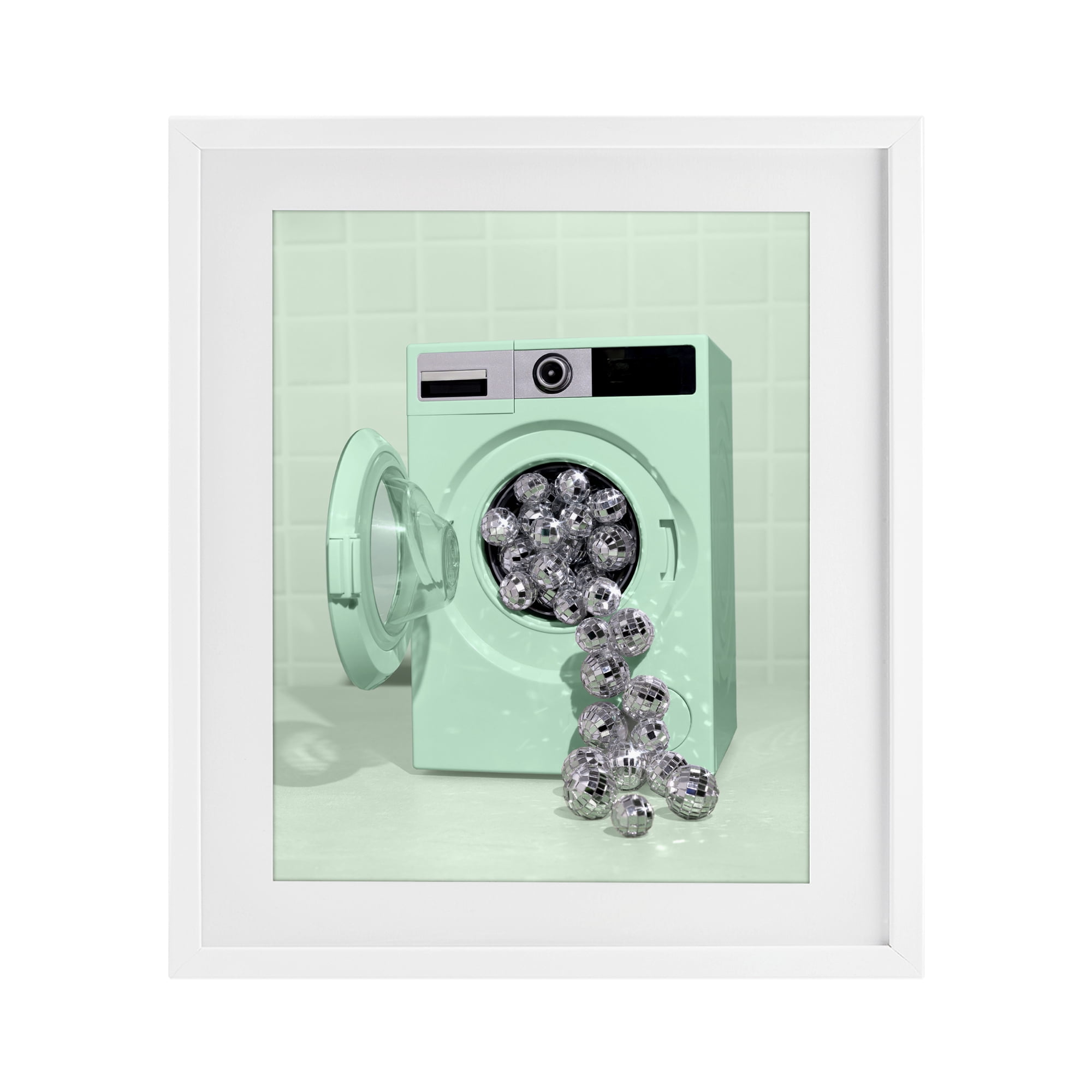 Stupell Industries Disco Laundry Machine over Green White Framed Print Under Glass, design by LISH Creative