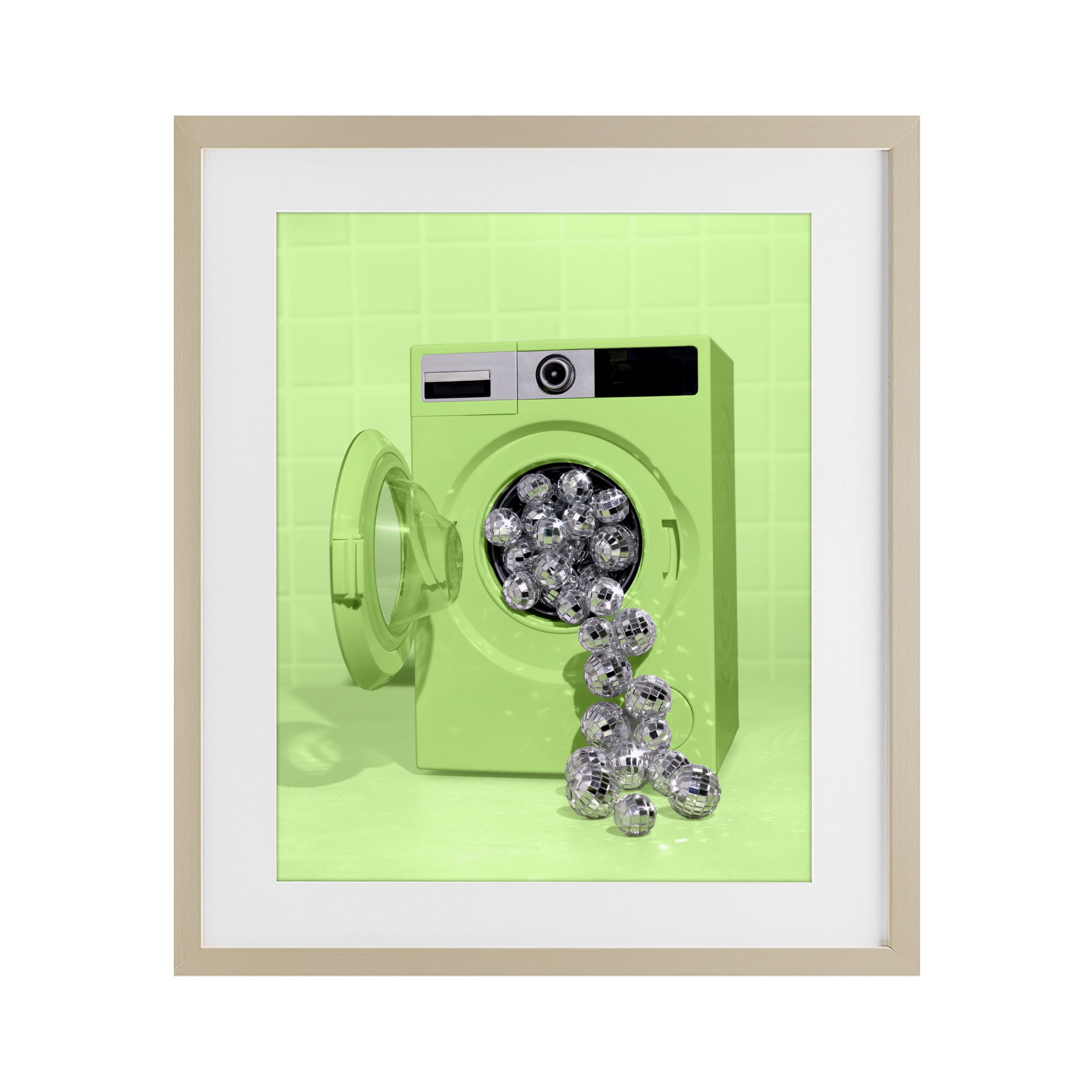 Stupell Industries Disco Laundry Machine over Lime Birch Framed Print Under Glass, design by LISH Creative