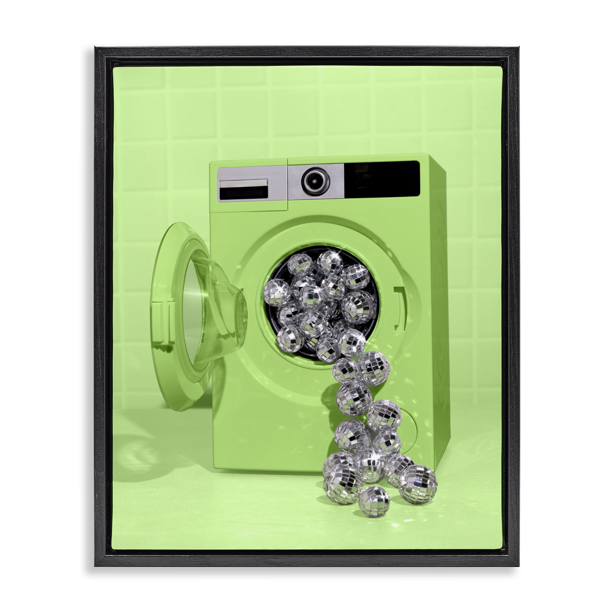 Stupell Industries Disco Laundry Machine over Lime Black Framed Floater Canvas Wall Art, design by LISH Creative