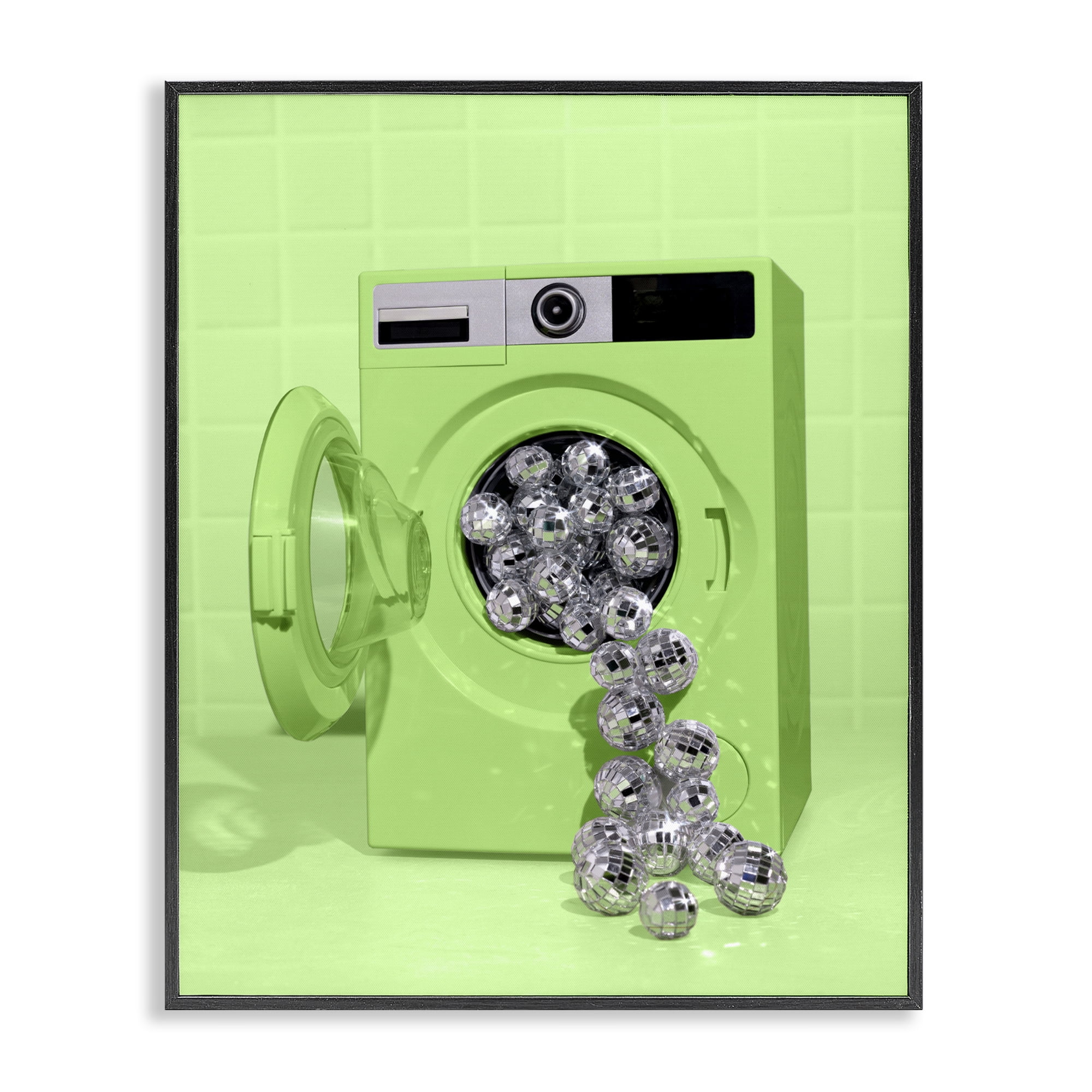 Stupell Industries Disco Laundry Machine over Lime Black Framed Giclee Art, design by LISH Creative