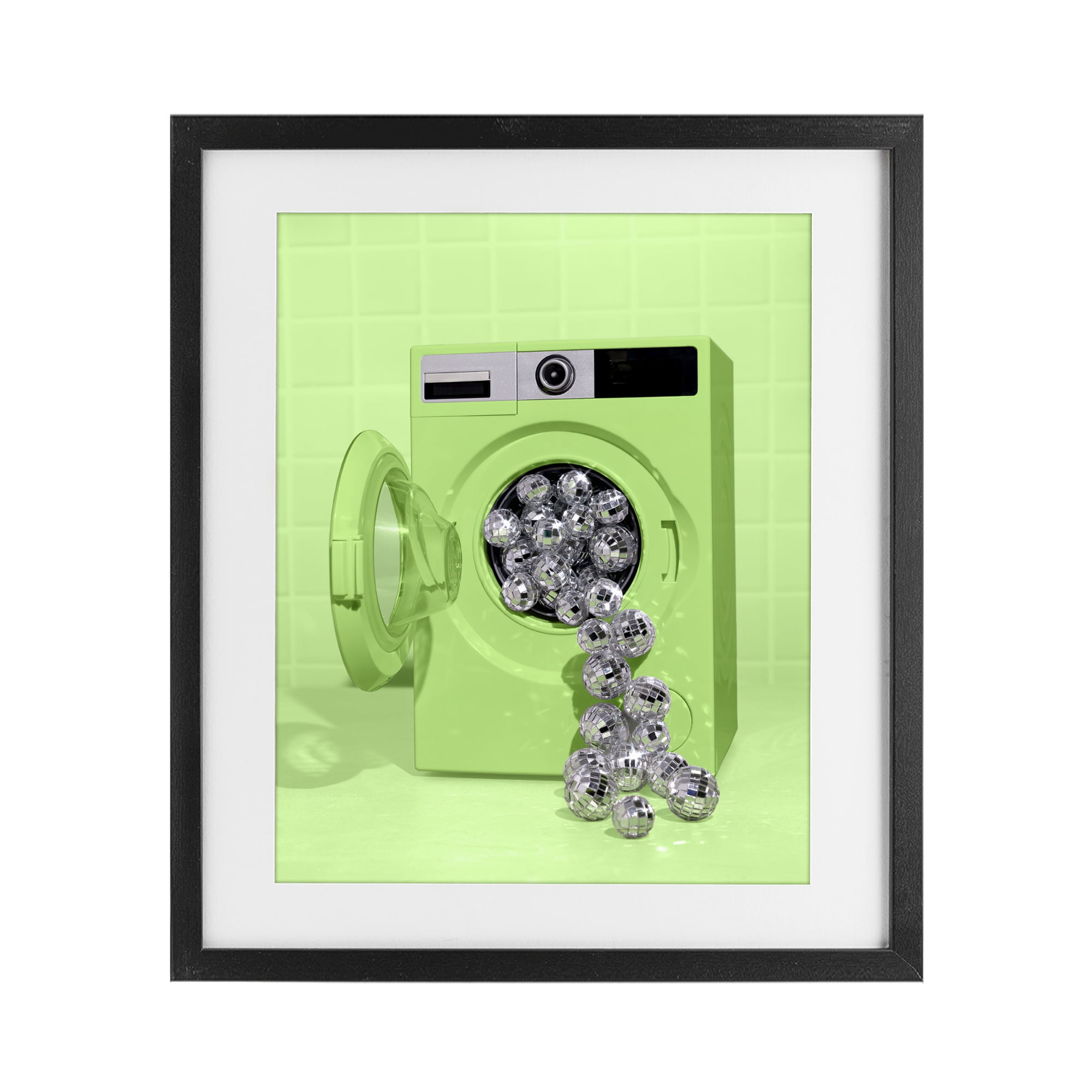 Stupell Industries Disco Laundry Machine over Lime Black Framed Print Under Glass, design by LISH Creative