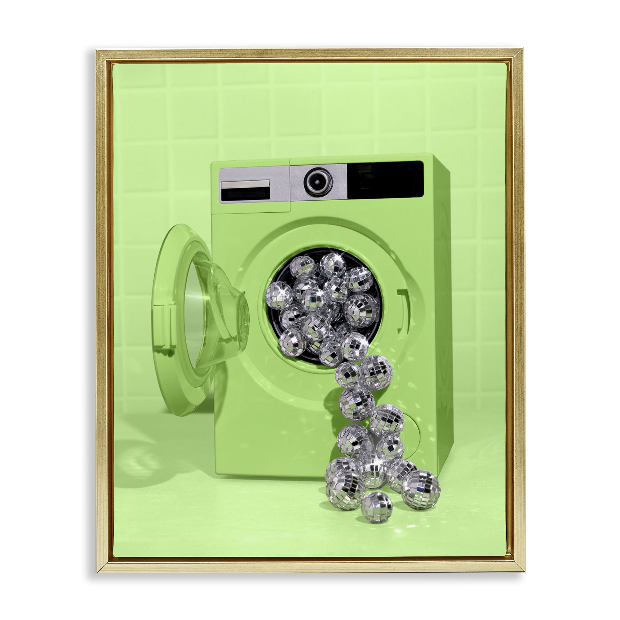 Stupell Industries Disco Laundry Machine over Lime Gold Framed Floater Canvas Wall Art, design by LISH Creative