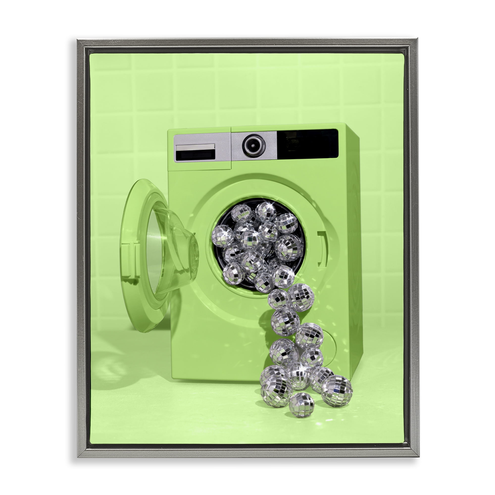 Stupell Industries Disco Laundry Machine over Lime Gray Framed Floater Canvas Wall Art, design by LISH Creative