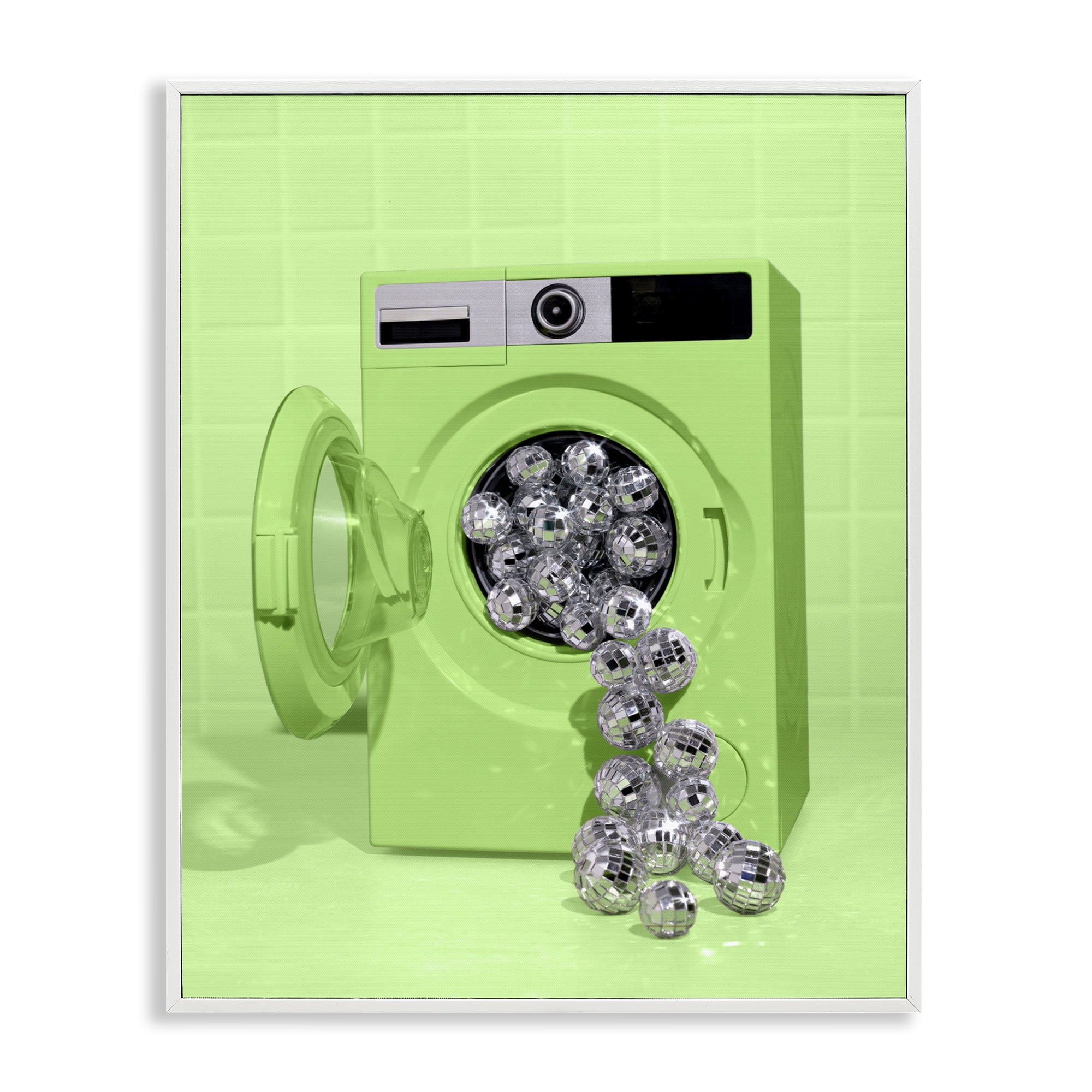 Stupell Industries Disco Laundry Machine over Lime White Framed Giclee Art, design by LISH Creative