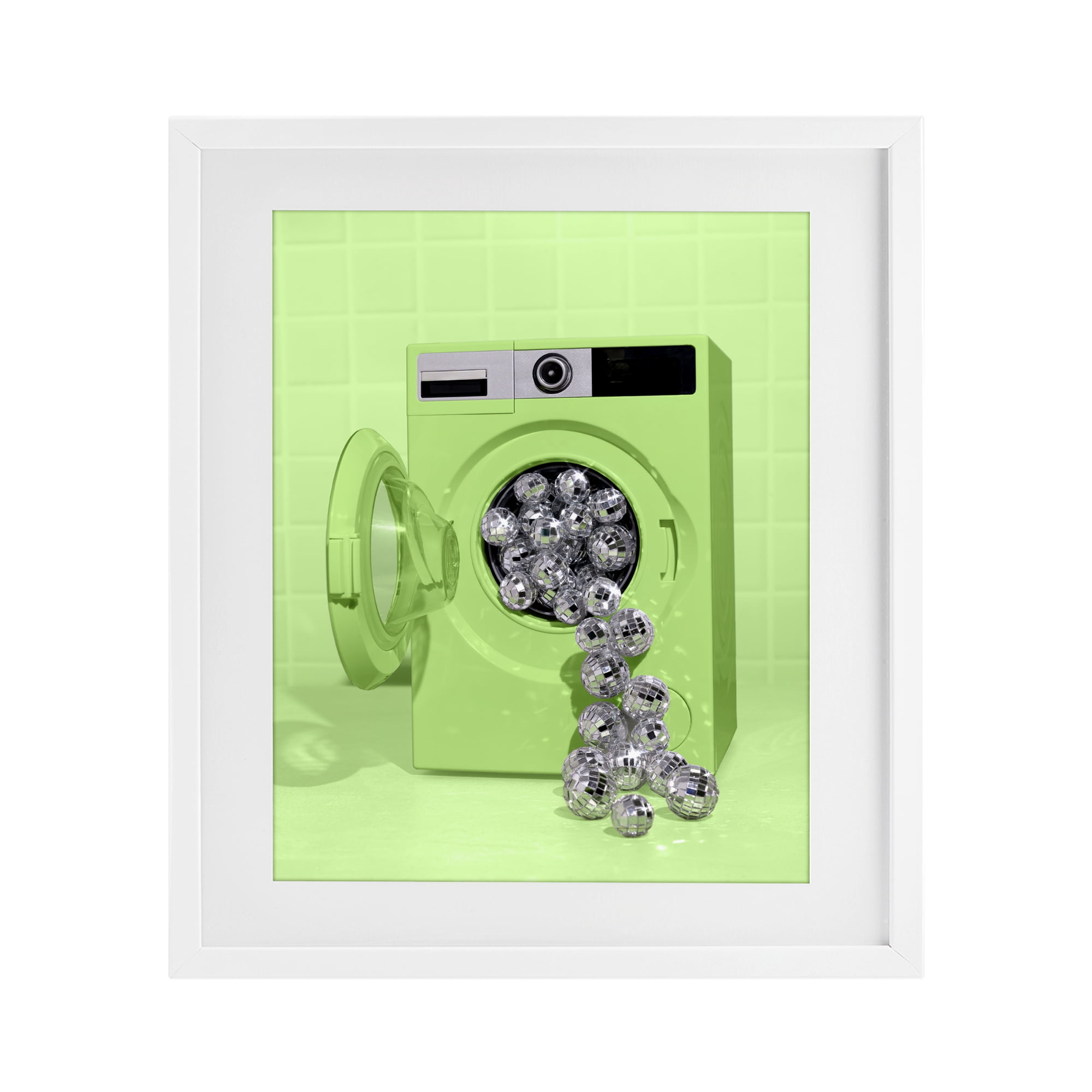 Stupell Industries Disco Laundry Machine over Lime White Framed Print Under Glass, design by LISH Creative