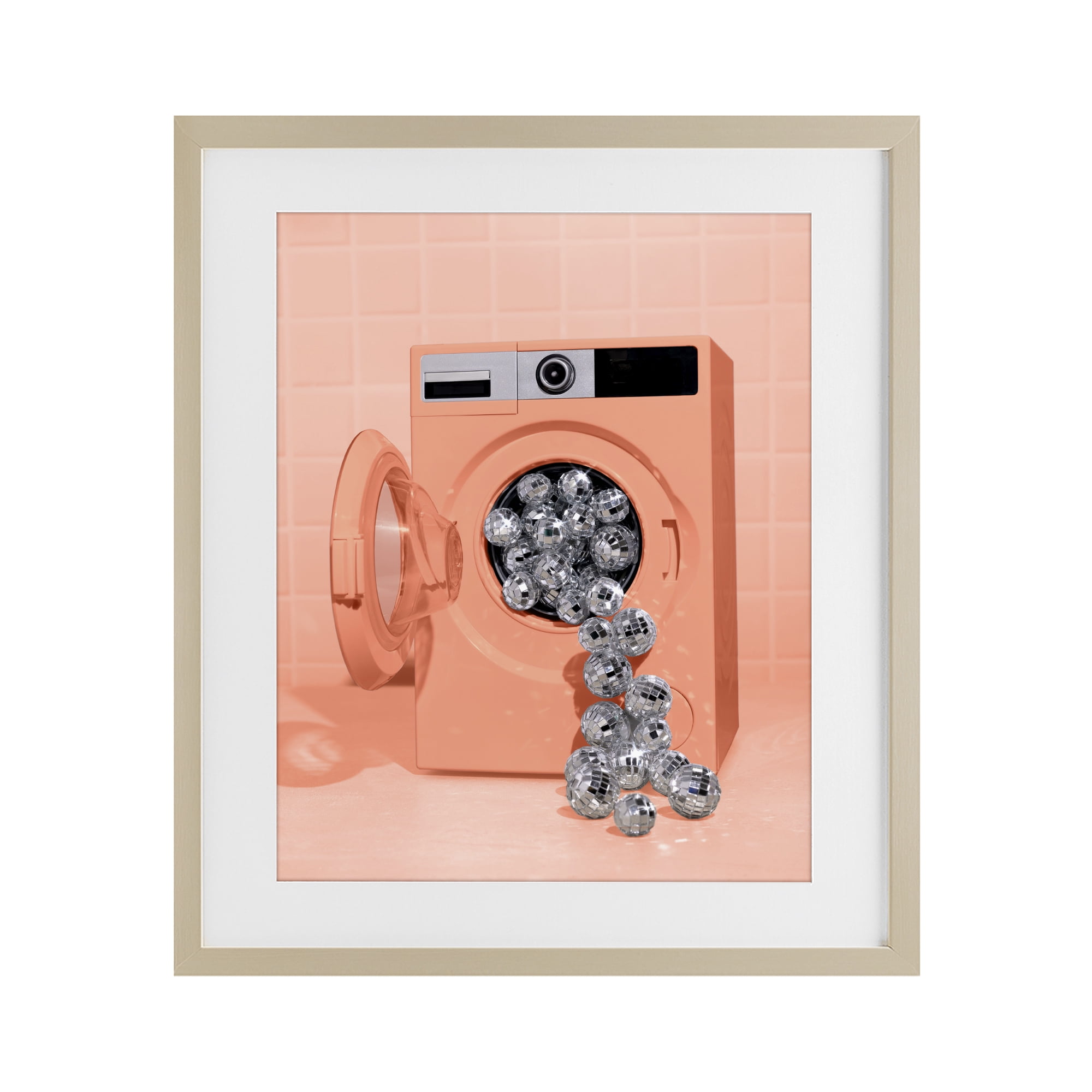 Stupell Industries Disco Laundry Machine over Orange Birch Framed Print Under Glass, design by LISH Creative