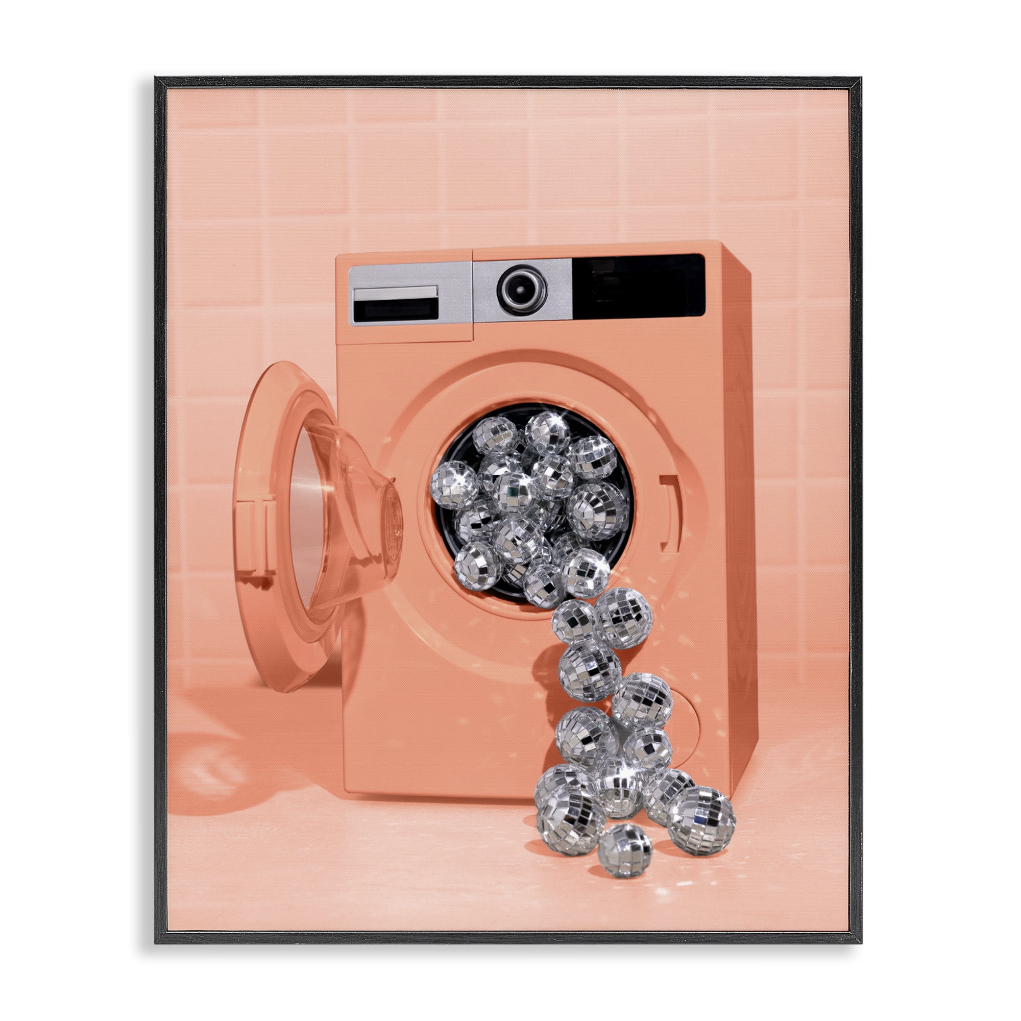 Stupell Industries Disco Laundry Machine over Orange Black Framed Giclee Art, design by LISH Creative