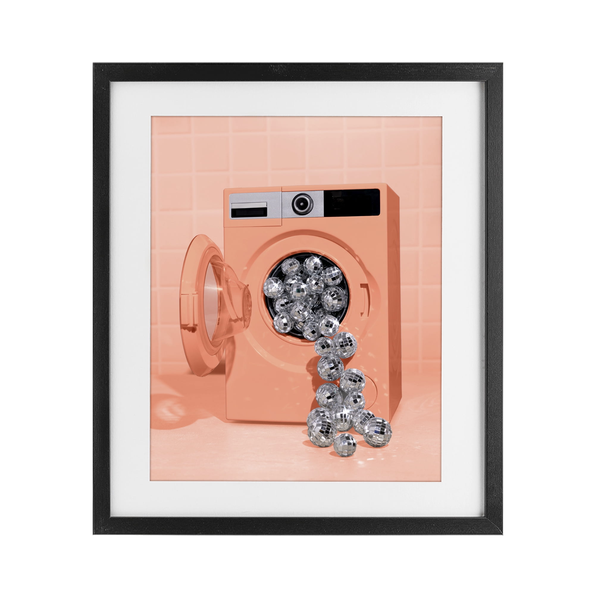 Stupell Industries Disco Laundry Machine over Orange Black Framed Print Under Glass, design by LISH Creative