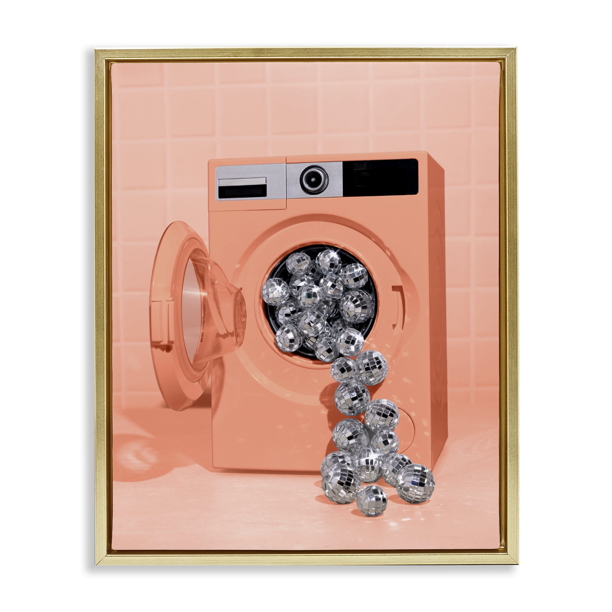 Stupell Industries Disco Laundry Machine over Orange Gold Framed Floater Canvas Wall Art, design by LISH Creative