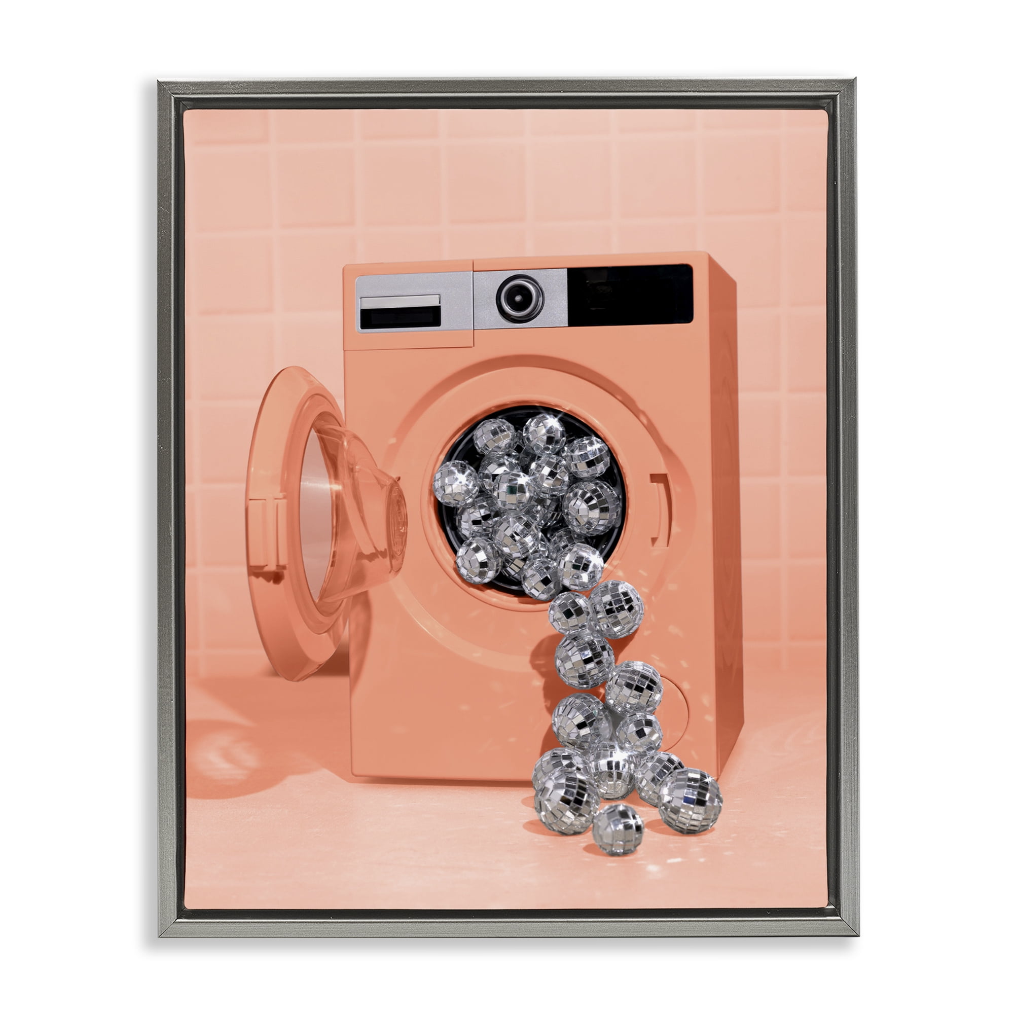 Stupell Industries Disco Laundry Machine over Orange Gray Framed Floater Canvas Wall Art, design by LISH Creative