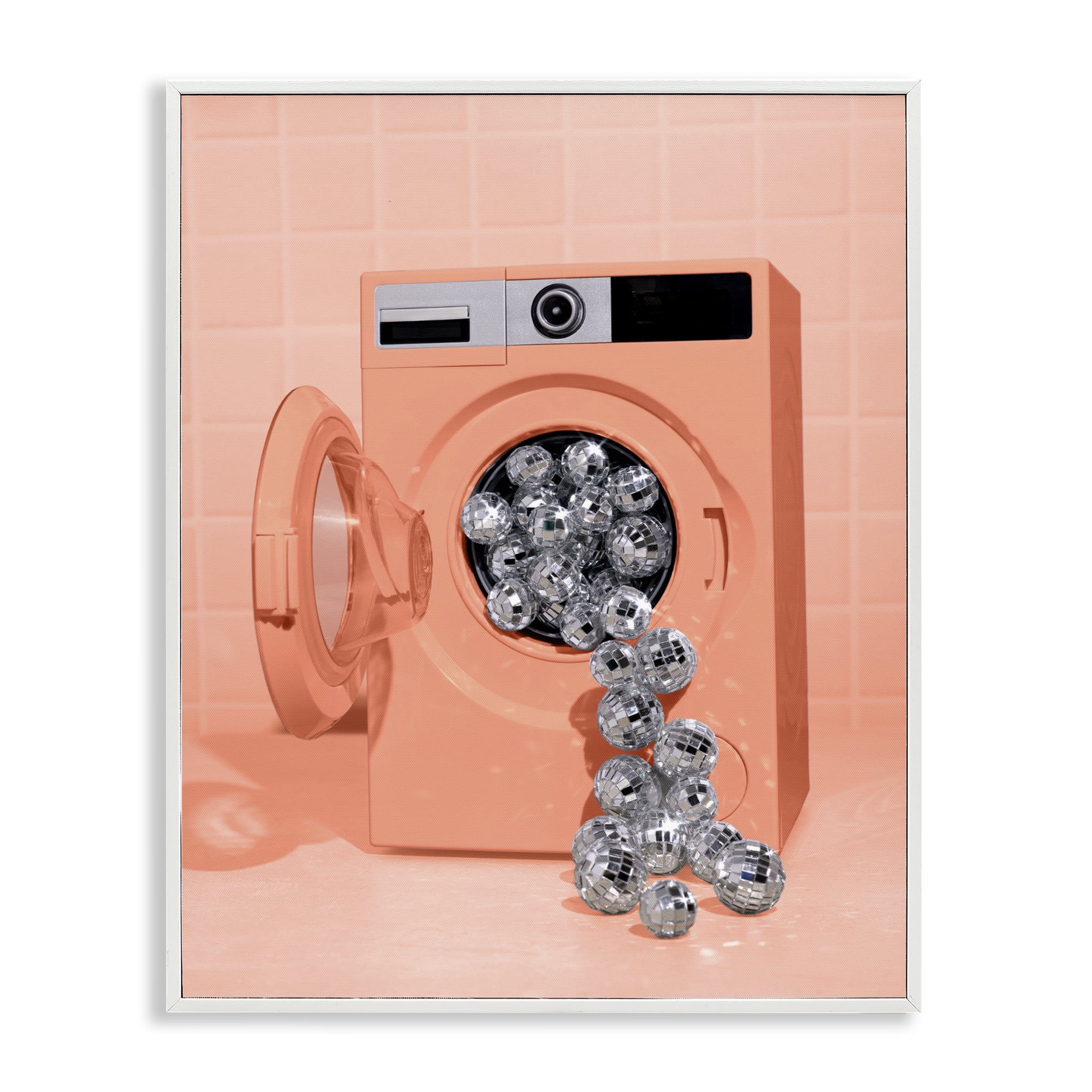 Stupell Industries Disco Laundry Machine over Orange White Framed Giclee Art, design by LISH Creative
