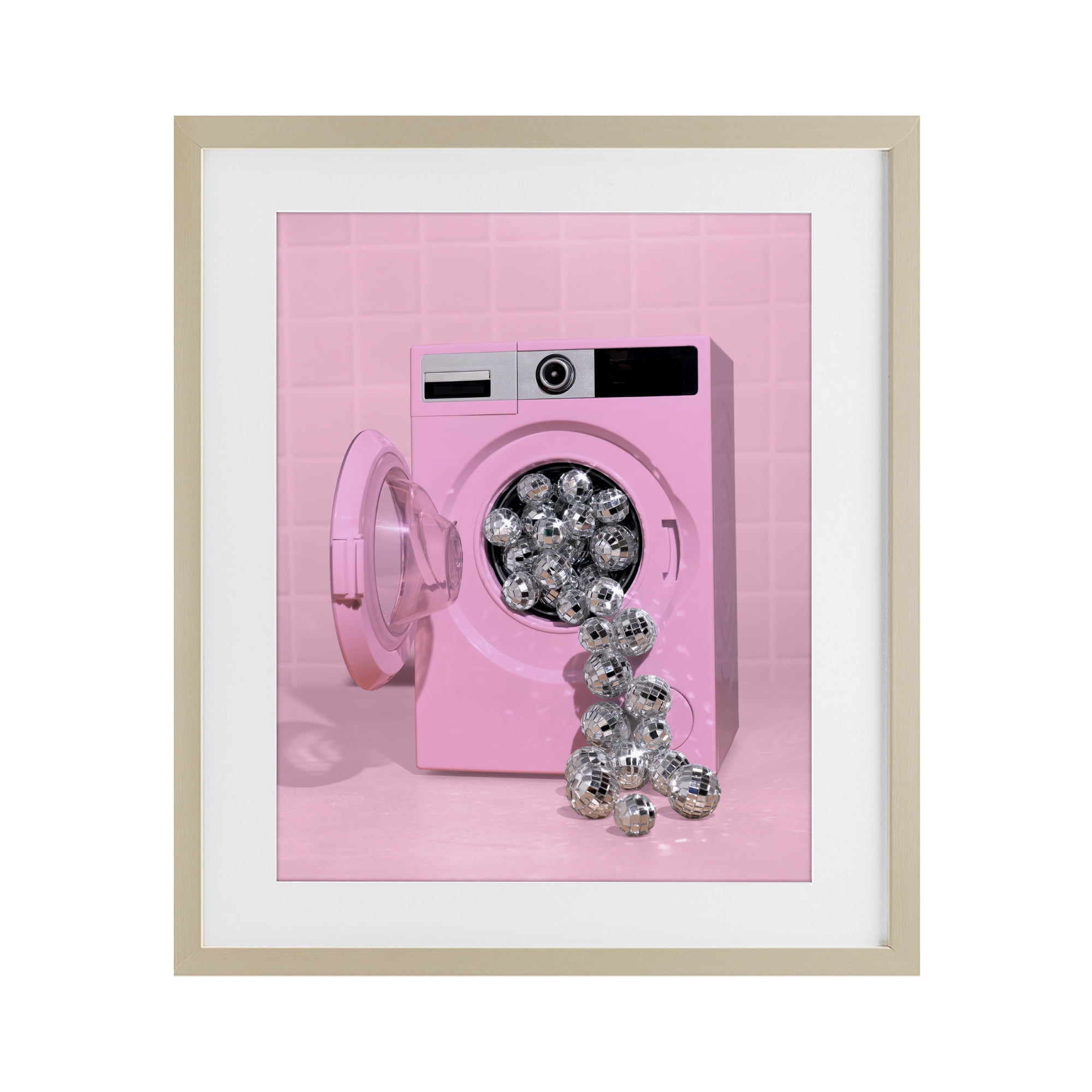 Stupell Industries Disco Laundry Machine over Pink Birch Framed Print Under Glass, design by LISH Creative