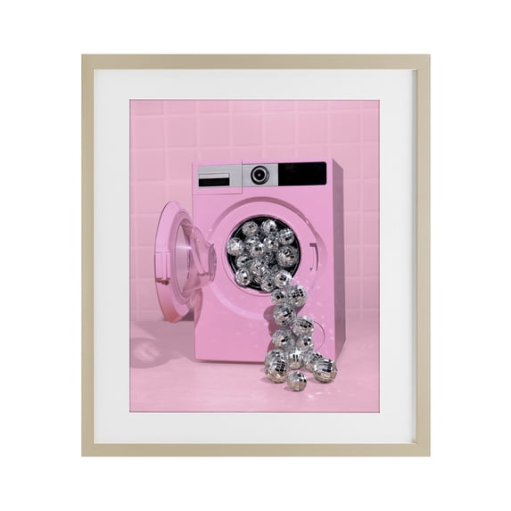 Stupell Industries Eclectic Disco Laundry Machine over Pink Birch Framed Print Under Glass, 17 x 21, by LISH Creative