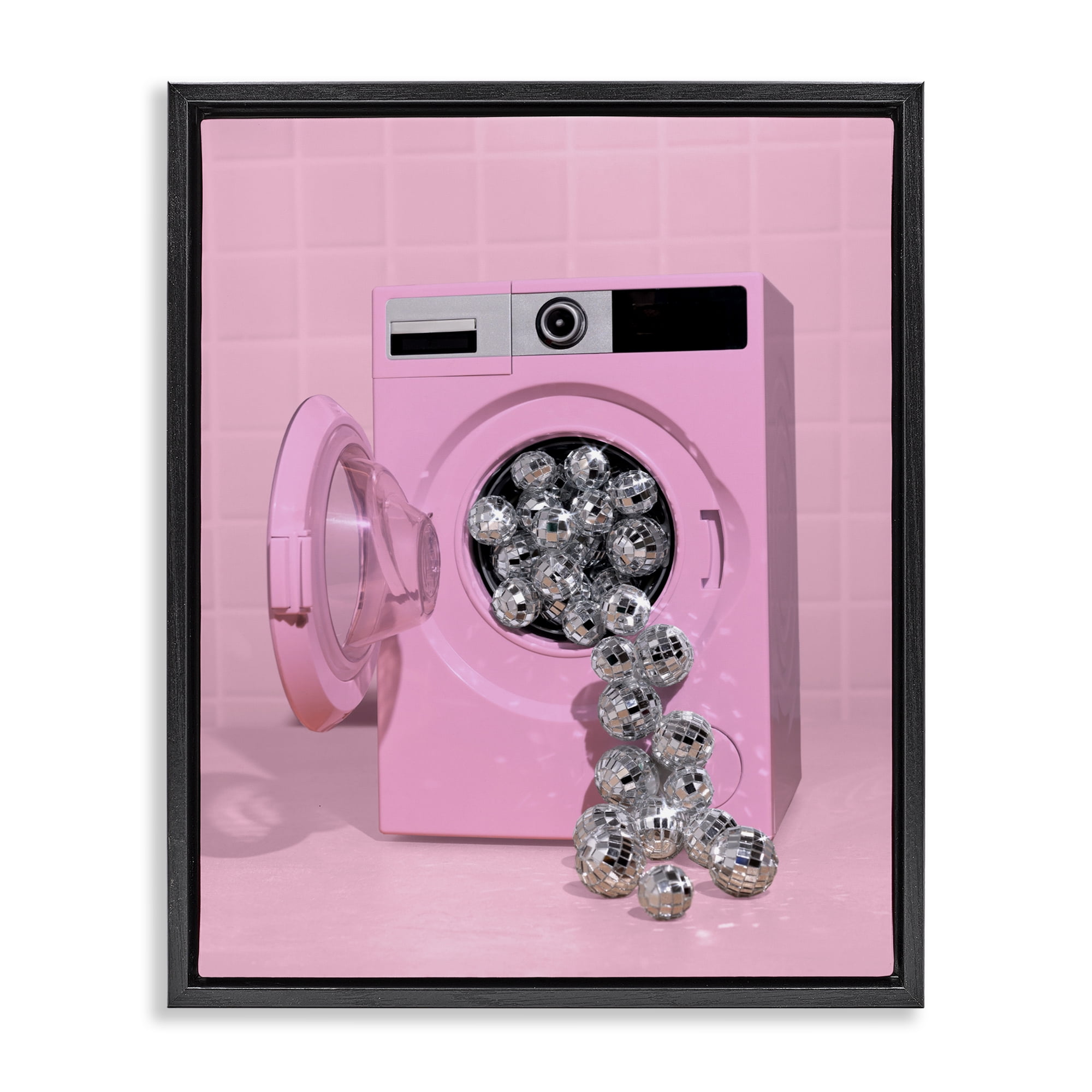 Stupell Industries Disco Laundry Machine over Pink Black Framed Floater Canvas Wall Art, design by LISH Creative