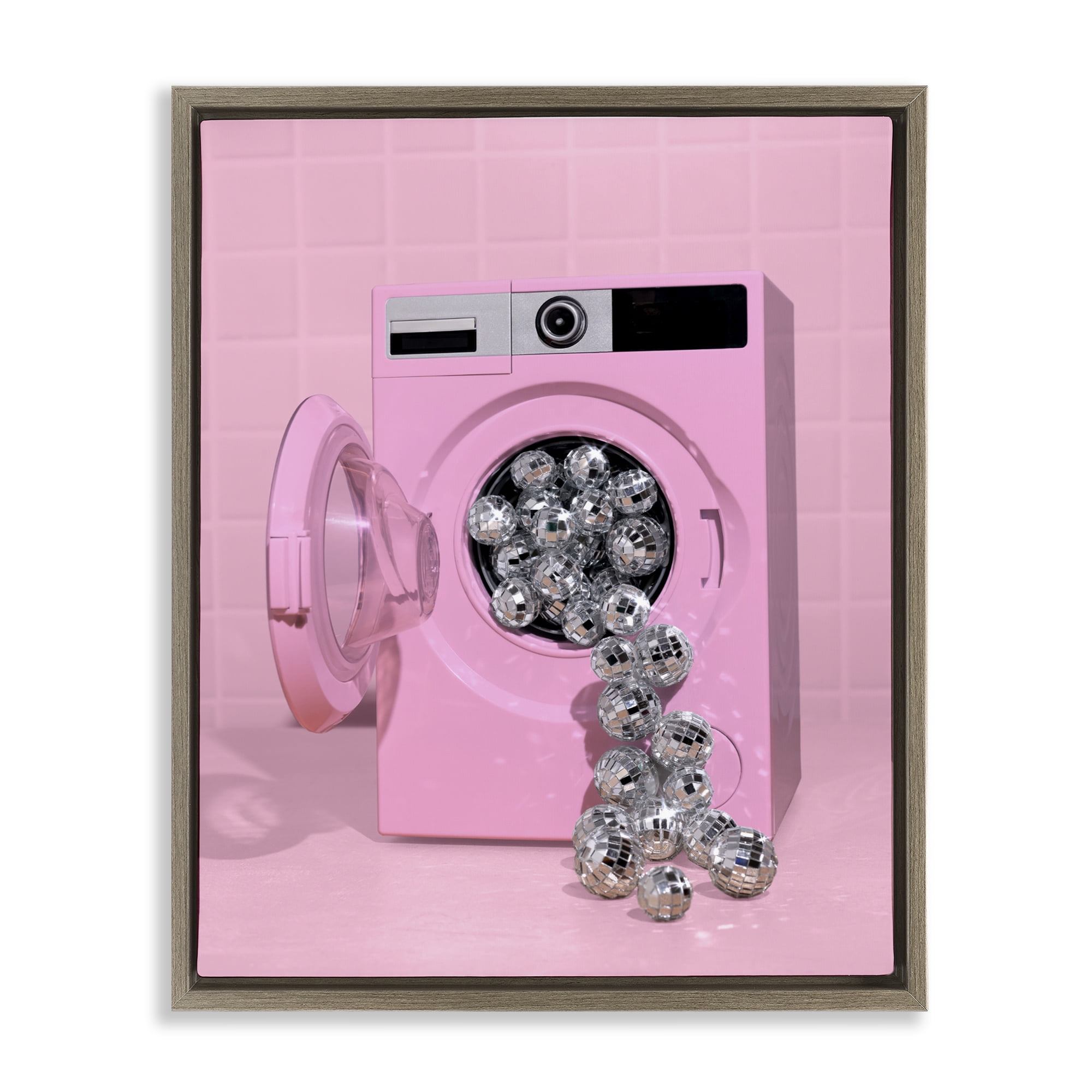 Stupell Industries Disco Laundry Machine over Pink Brown Framed Floater Canvas Wall Art, design by LISH Creative