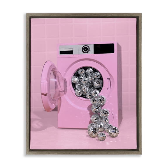 Stupell Industries Eclectic Disco Laundry Machine over Pink Brown Floating Frame Canvas Art, 17 x 21, by LISH Creative