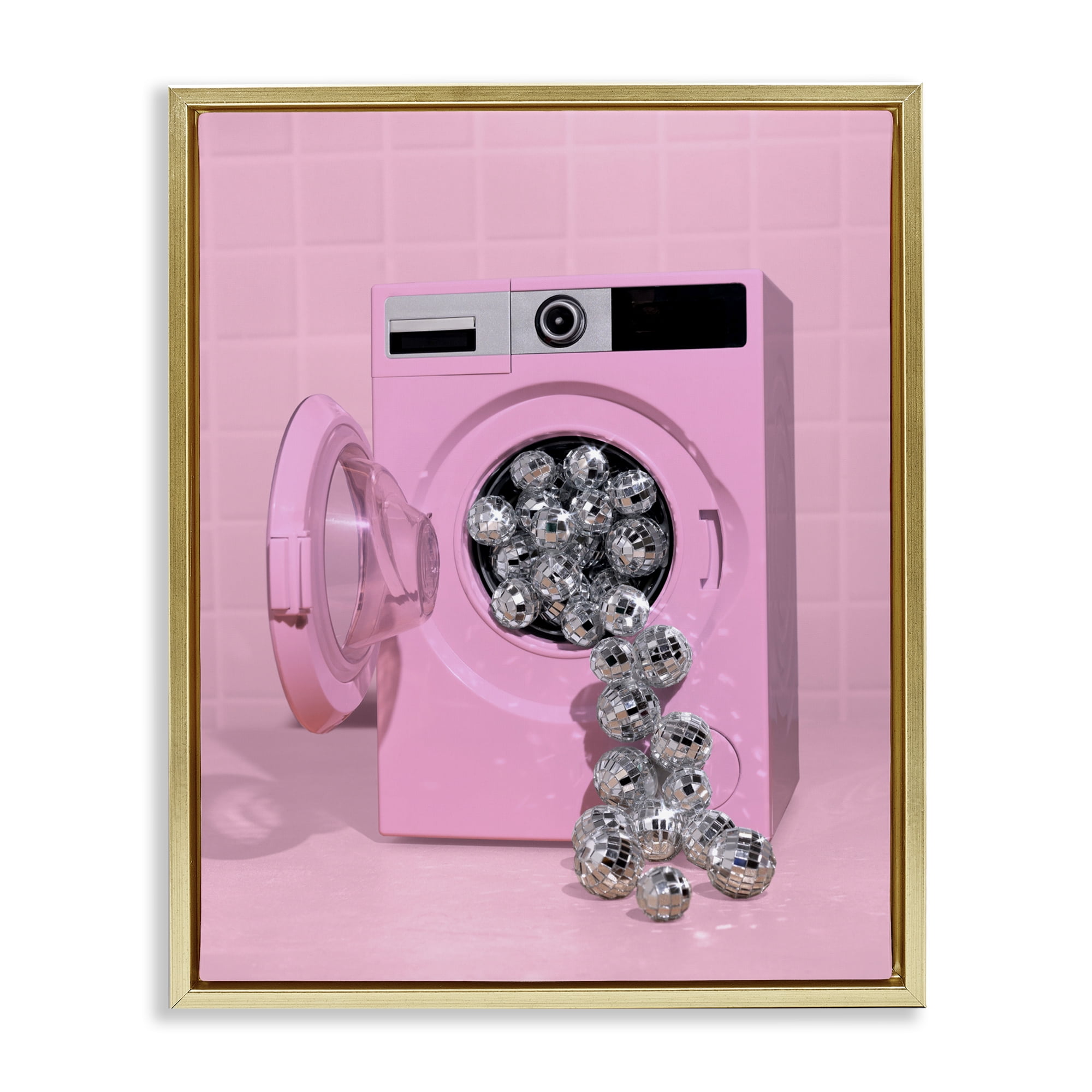 Stupell Industries Disco Laundry Machine over Pink Gold Framed Floater Canvas Wall Art, design by LISH Creative