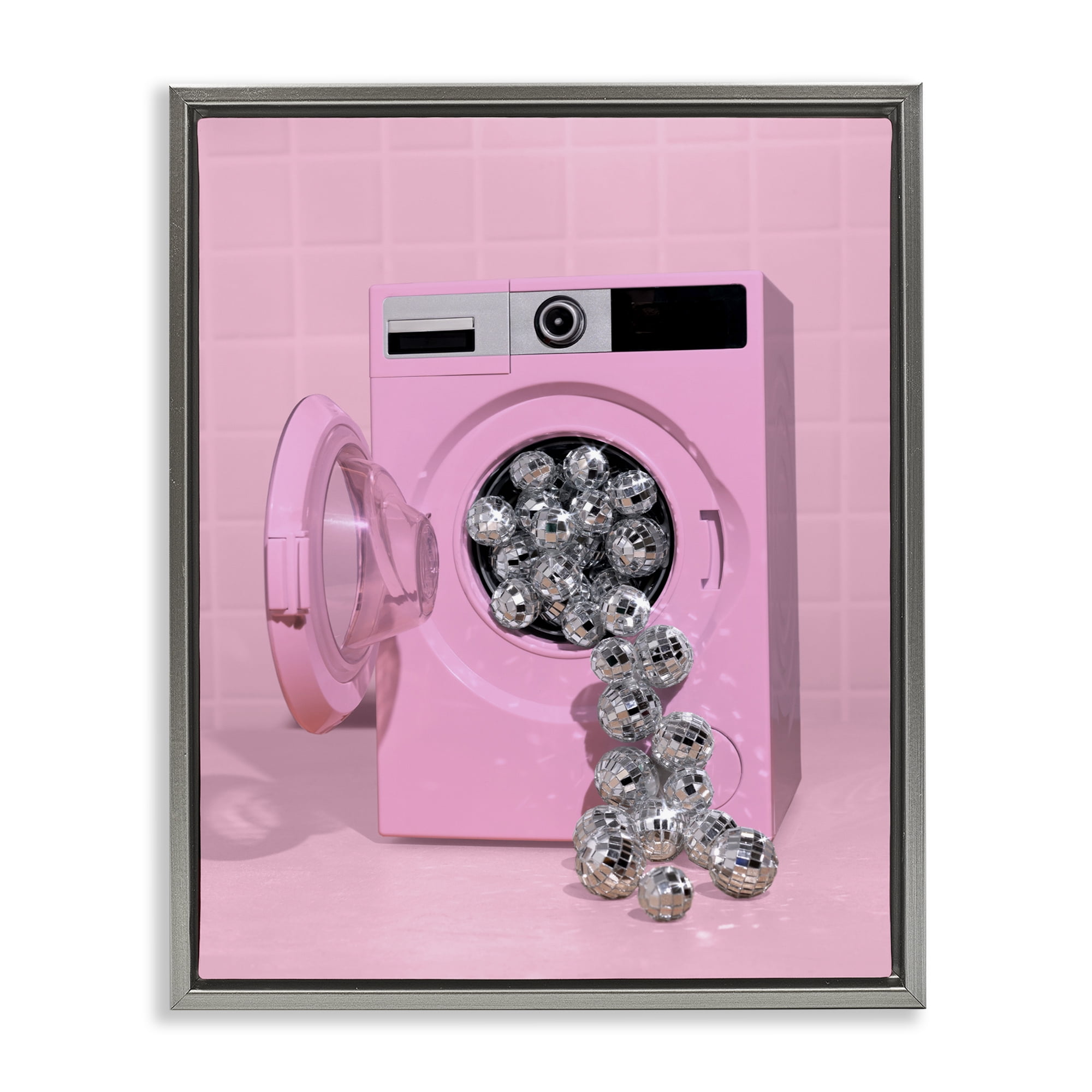Stupell Industries Disco Laundry Machine over Pink Gray Framed Floater Canvas Wall Art, design by LISH Creative