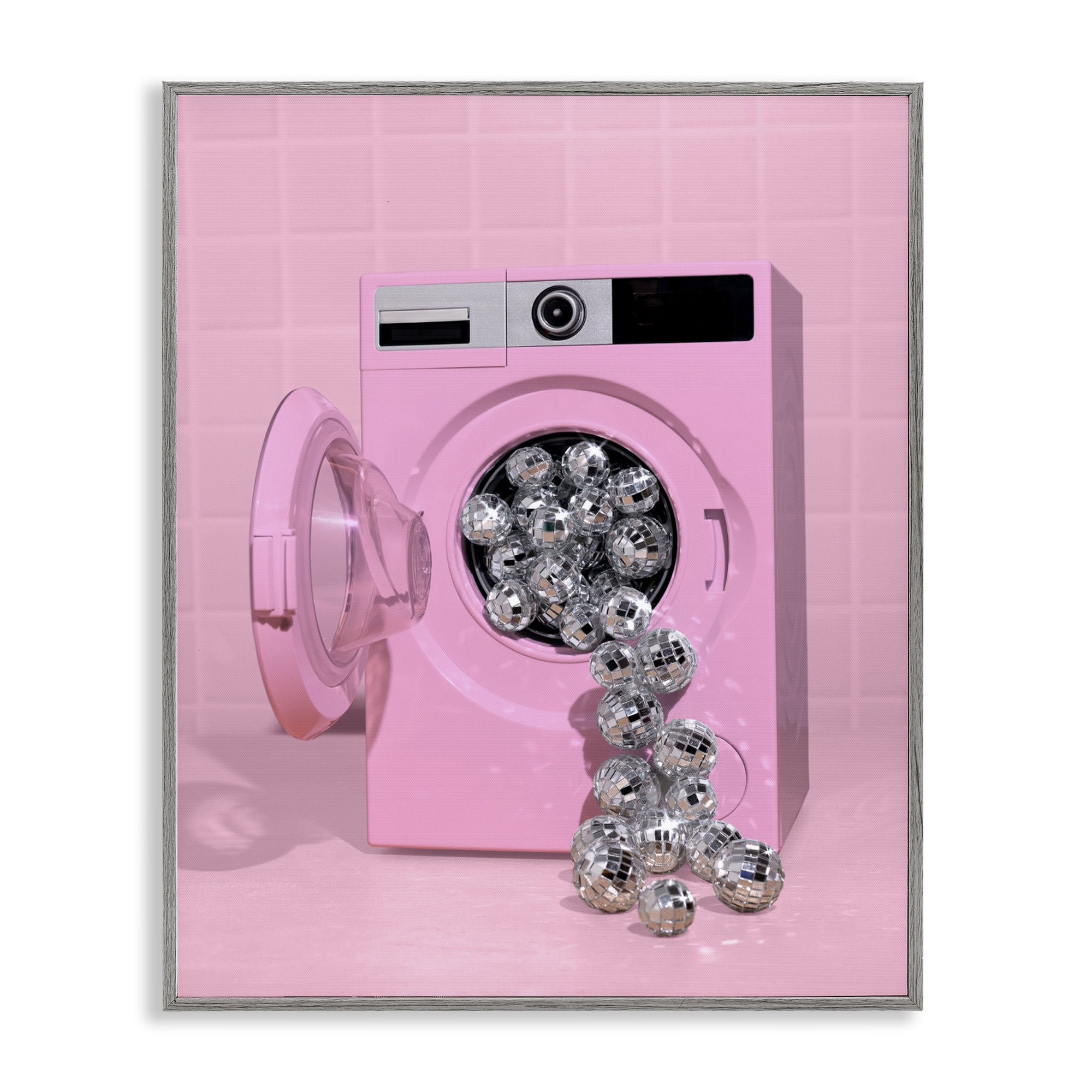 Stupell Industries Disco Laundry Machine over Pink Gray Framed Giclee Art, design by LISH Creative