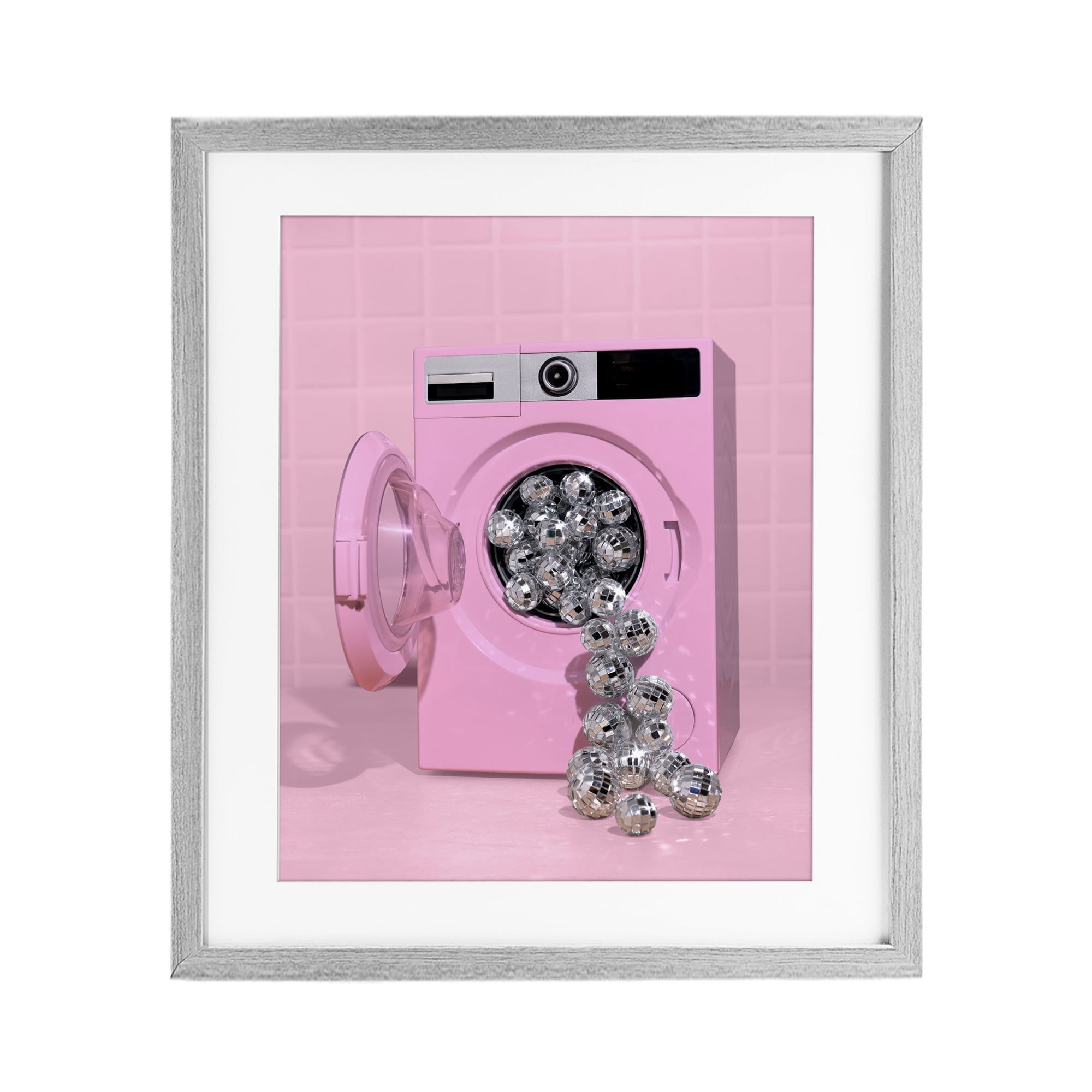 Stupell Industries Disco Laundry Machine over Pink Gray Framed Print Under Glass, design by LISH Creative