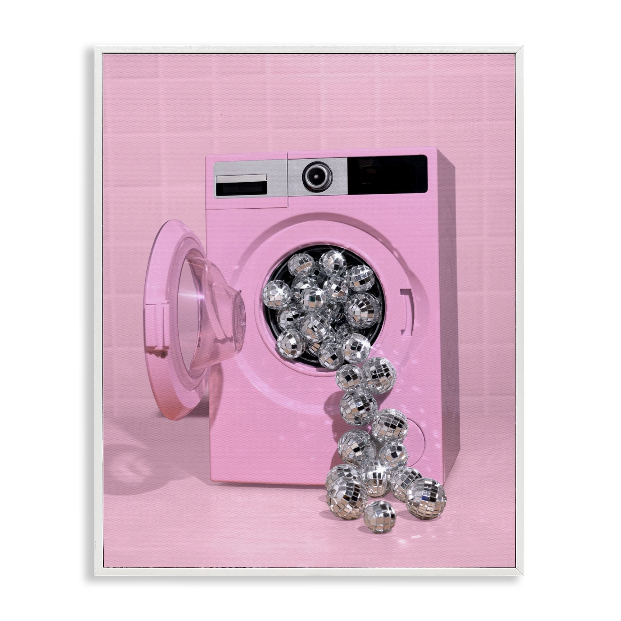 Stupell Industries Disco Laundry Machine over Pink White Framed Giclee Art, design by LISH Creative