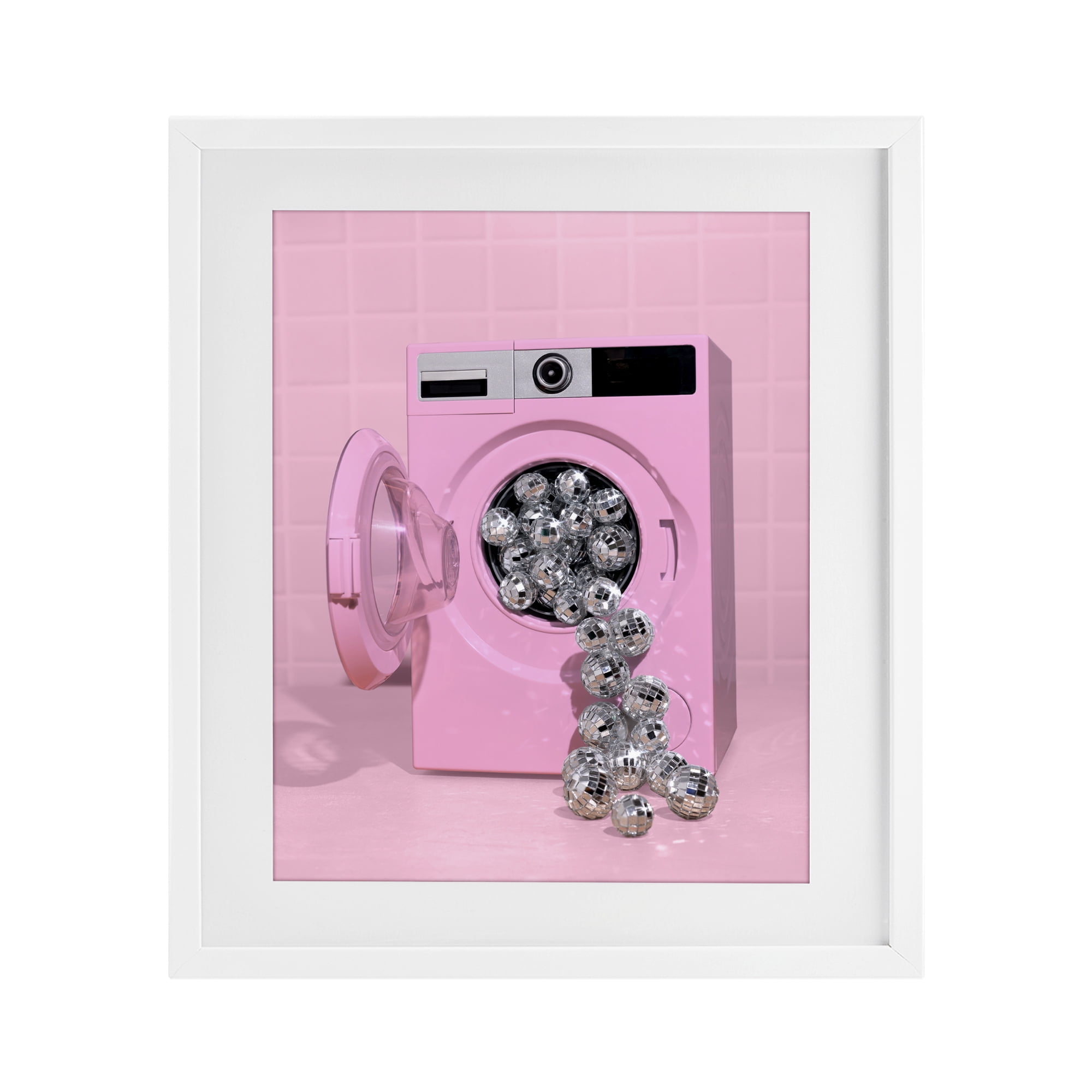 Stupell Industries Disco Laundry Machine over Pink White Framed Print Under Glass, design by LISH Creative