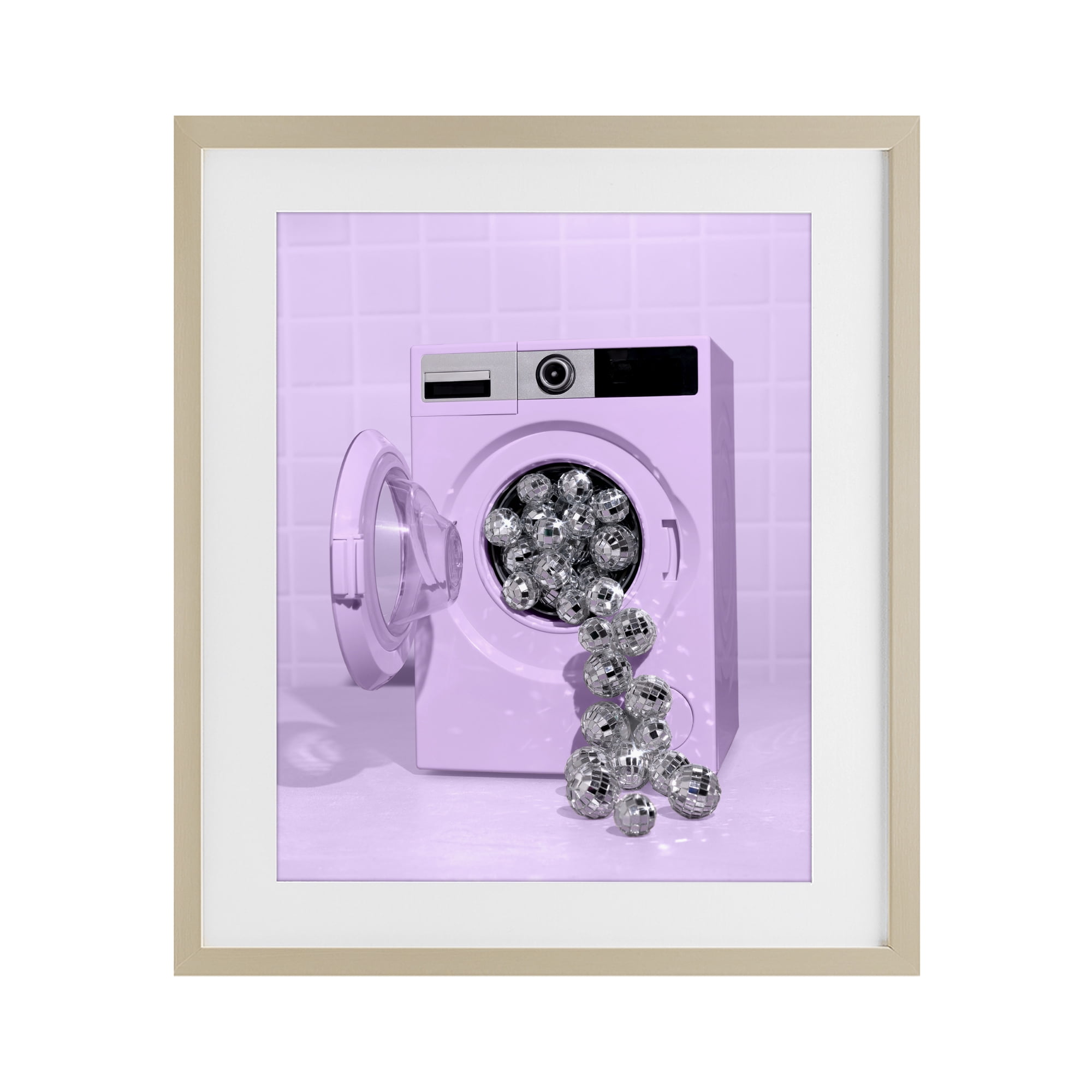 Stupell Industries Disco Laundry Machine over Purple Birch Framed Print Under Glass, design by LISH Creative