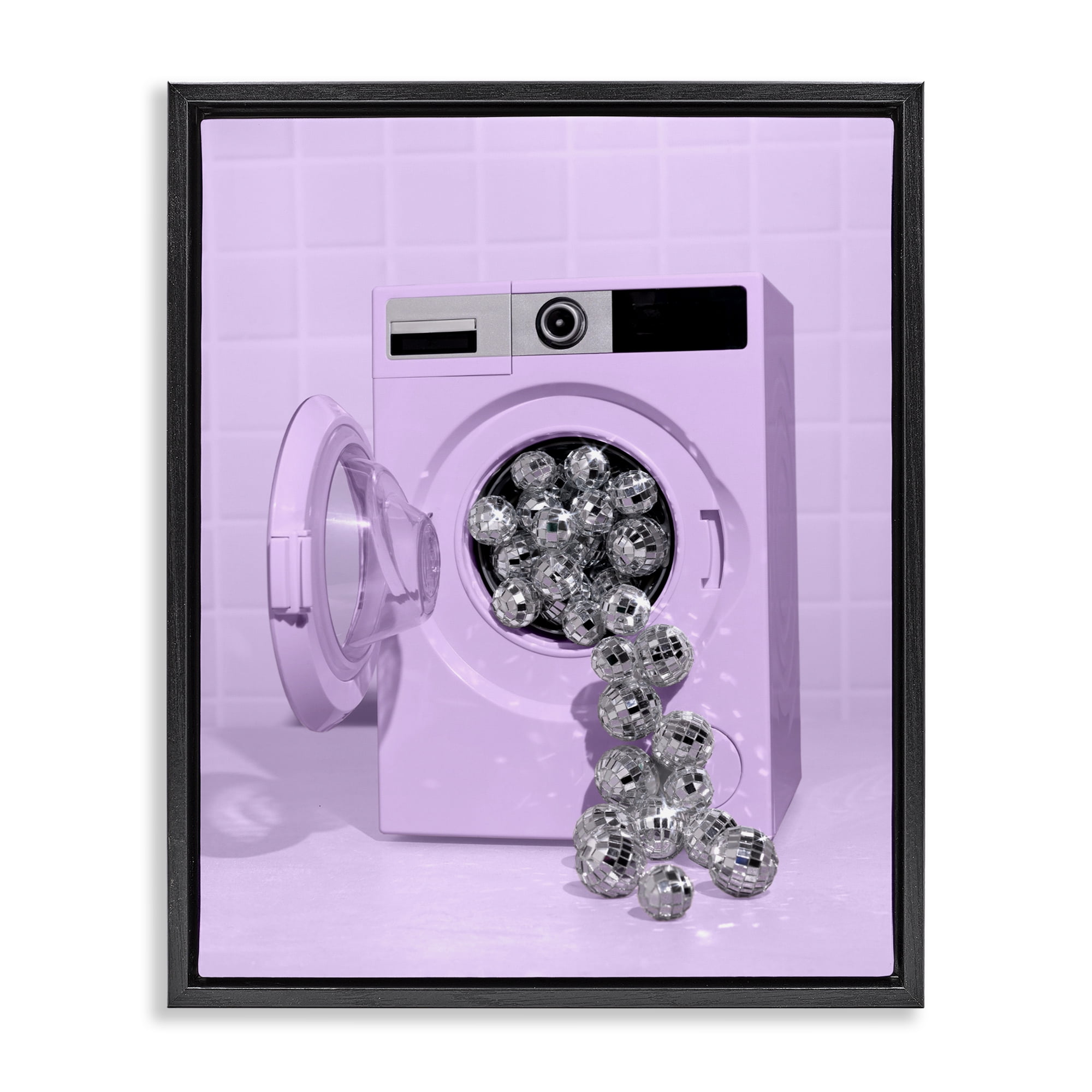 Stupell Industries Disco Laundry Machine over Purple Black Framed Floater Canvas Wall Art, design by LISH Creative