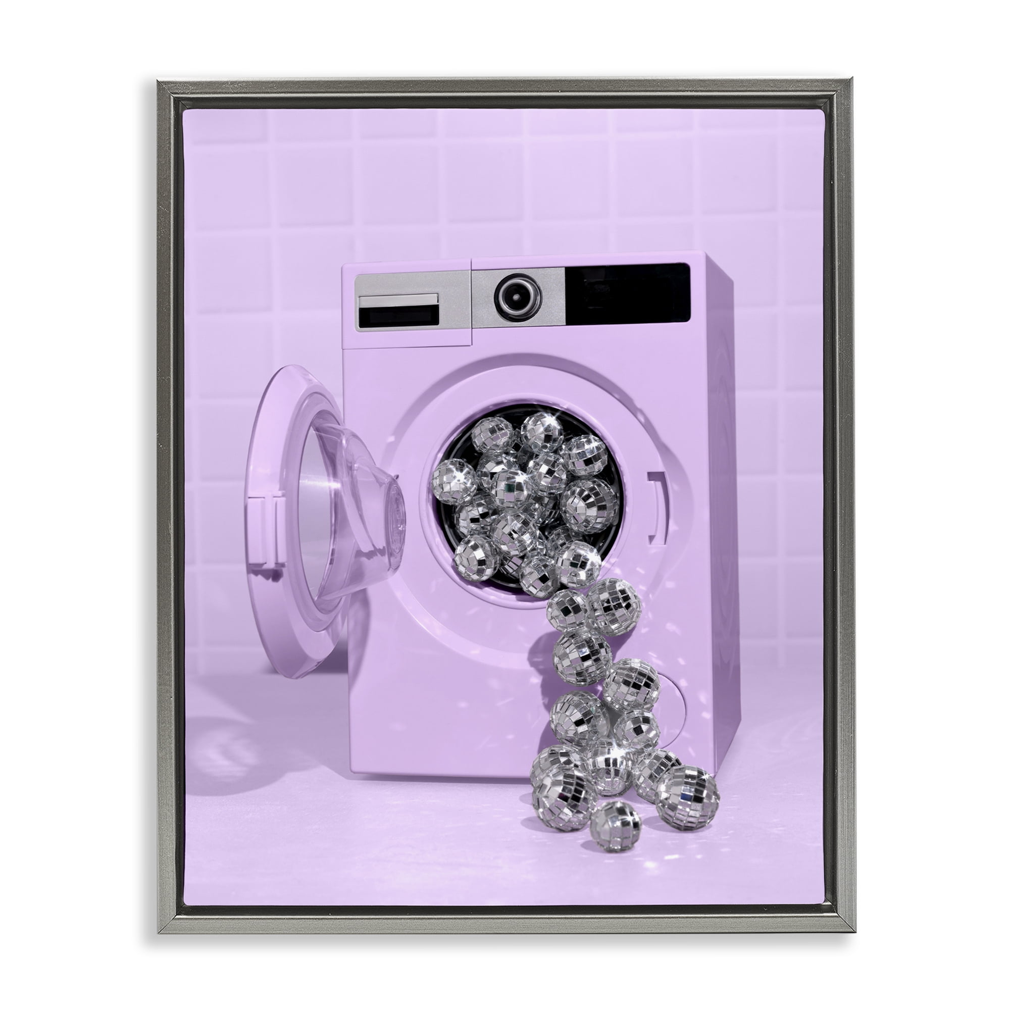Stupell Industries Disco Laundry Machine over Purple Gray Framed Floater Canvas Wall Art, design by LISH Creative