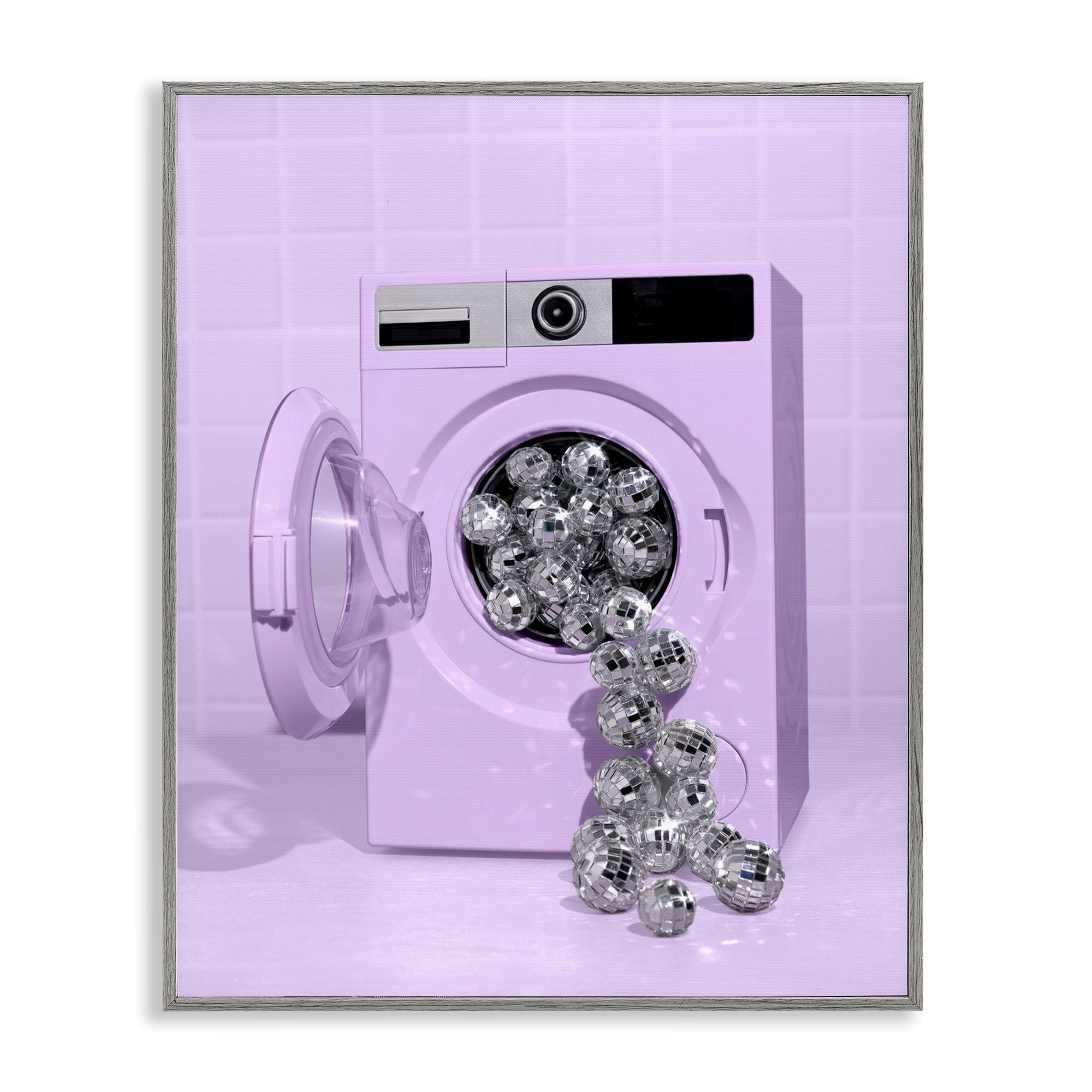 Stupell Industries Disco Laundry Machine over Purple Gray Framed Giclee Art, design by LISH Creative