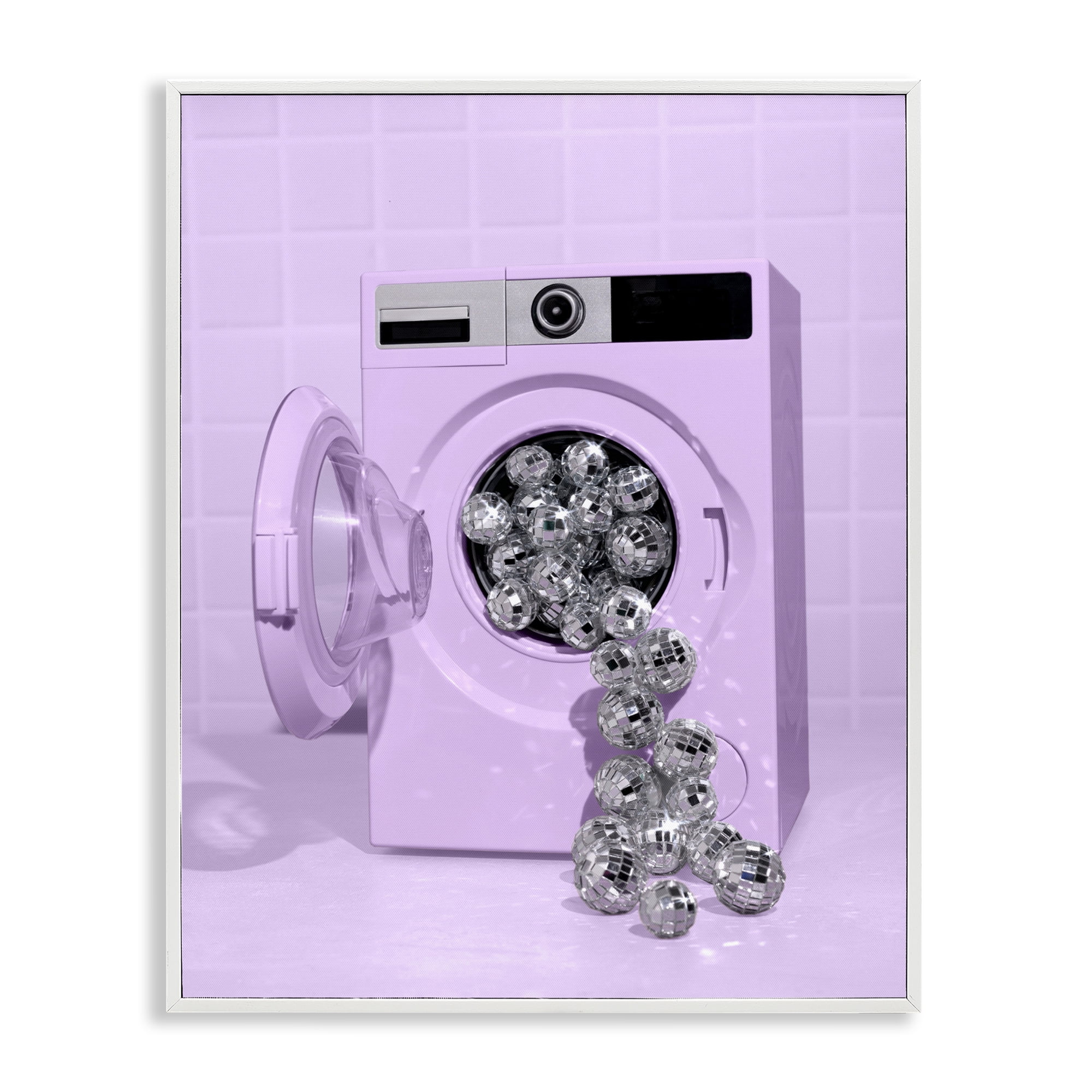 Stupell Industries Disco Laundry Machine over Purple White Framed Giclee Art, design by LISH Creative