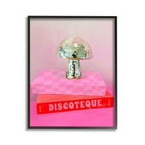 Stupell Industries Disco Mushroom on Books Literature & Flim Painting Black Framed Art Print Wall Art, 11 x 14