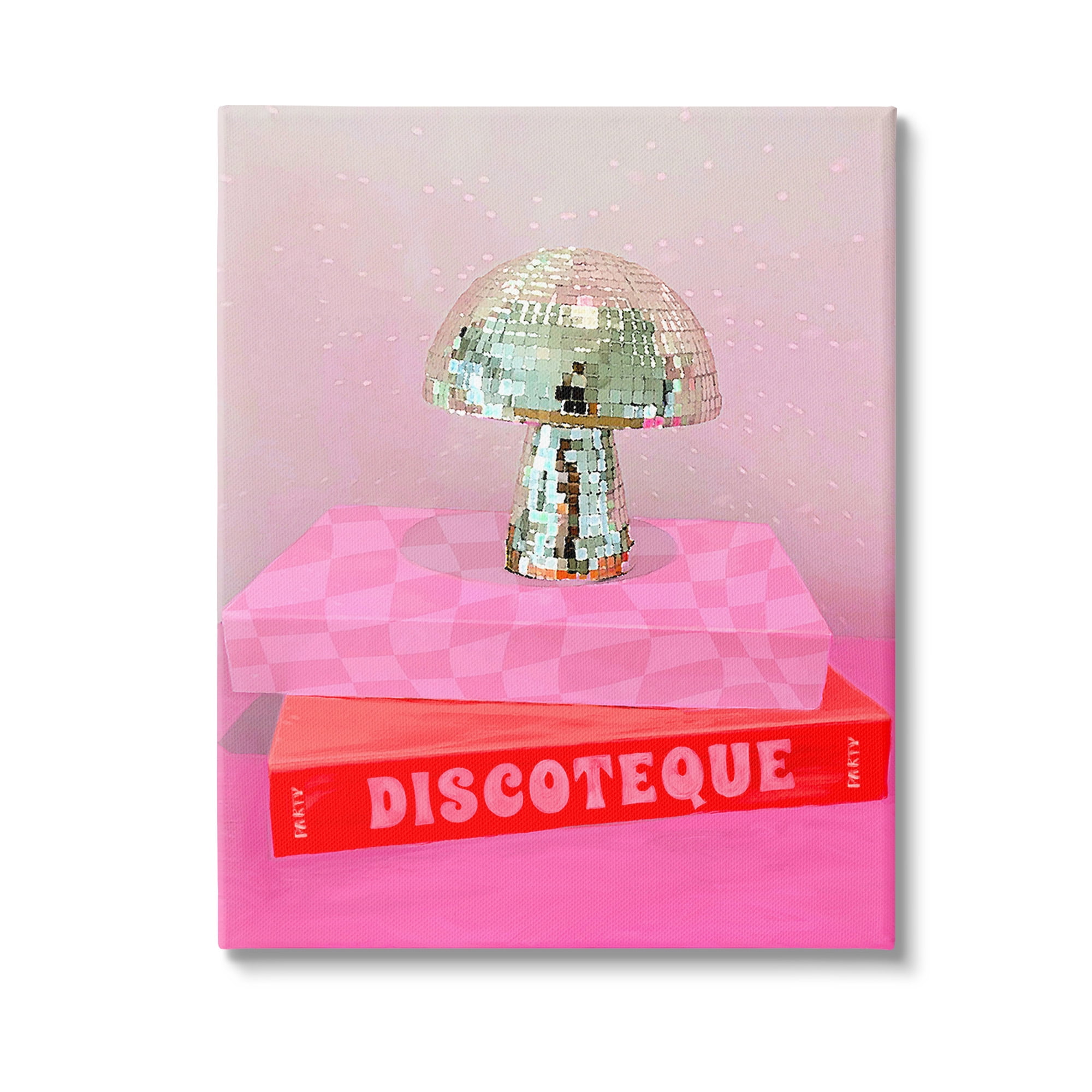 Stupell Industries Disco Mushroom on Books Literature & Flim Painting Gallery Wrapped Canvas Art Print Wall Art, 16 x 20