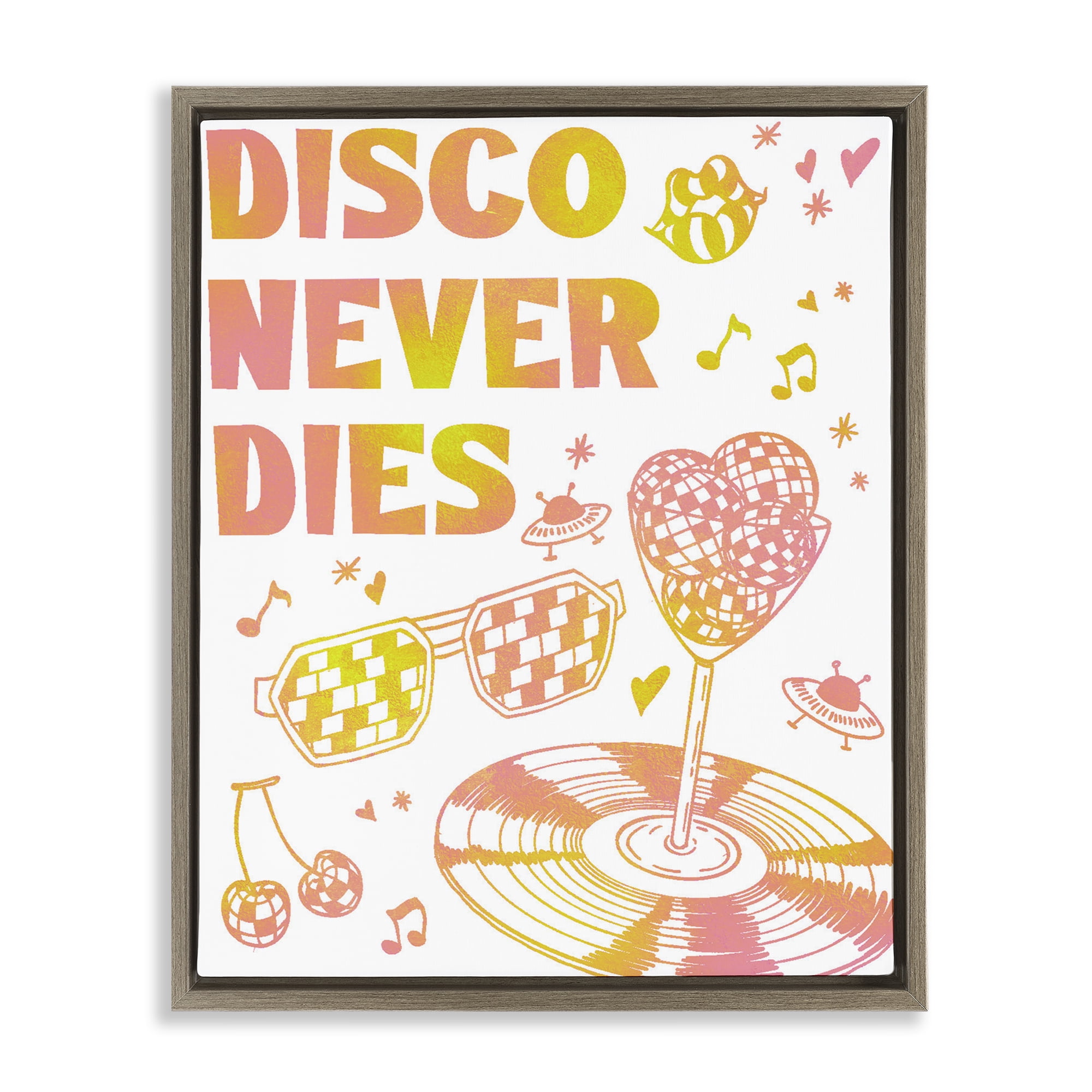 Stupell Industries Disco Never Dies Brown Framed Floater Canvas Wall Art, design by Ziwei Li