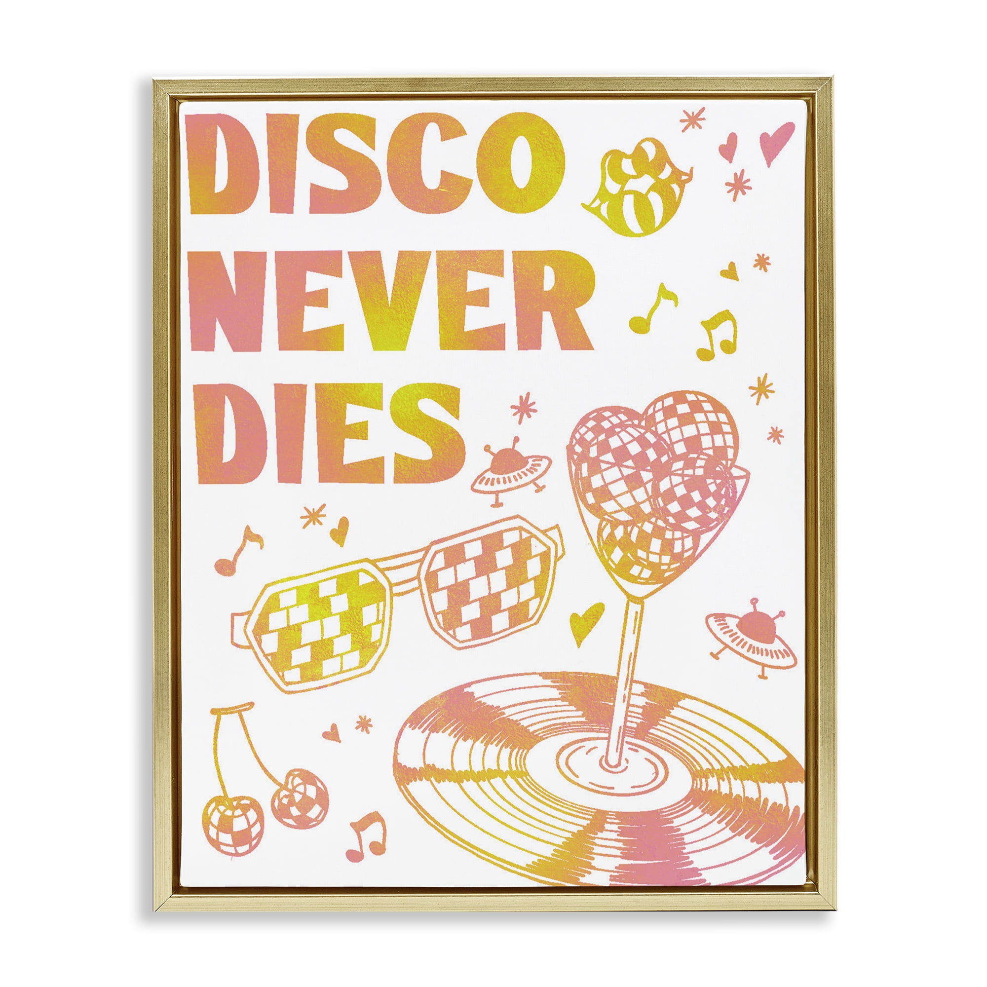 Stupell Industries Disco Never Dies Gold Framed Floater Canvas Wall Art, design by Ziwei Li