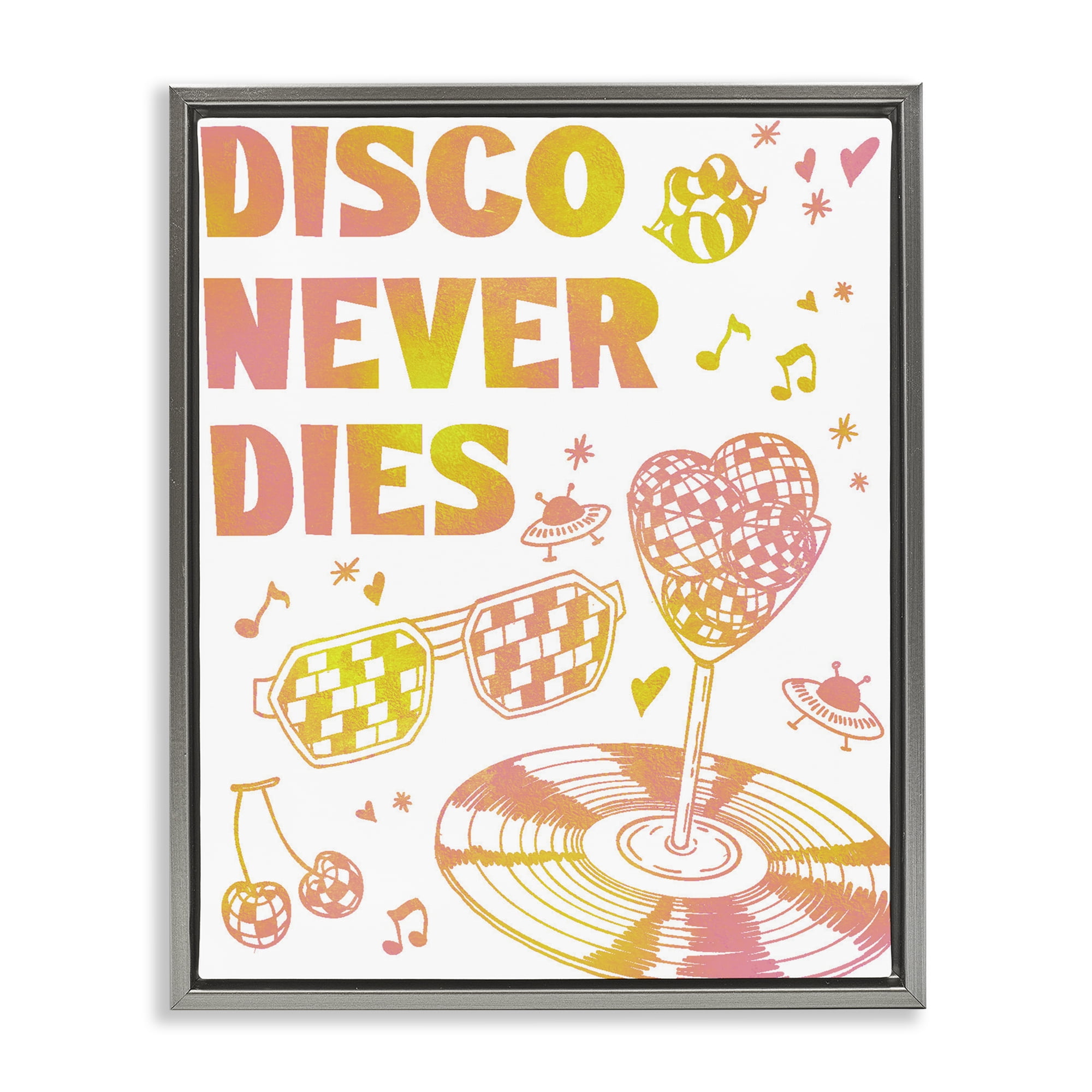 Stupell Industries Disco Never Dies Gray Framed Floater Canvas Wall Art, design by Ziwei Li