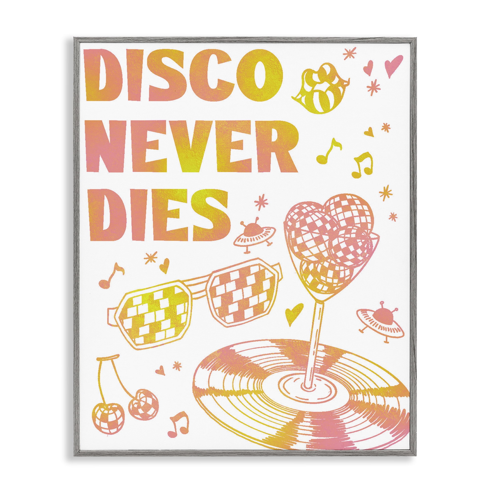 Stupell Industries Disco Never Dies Gray Framed Giclee Art, design by Ziwei Li