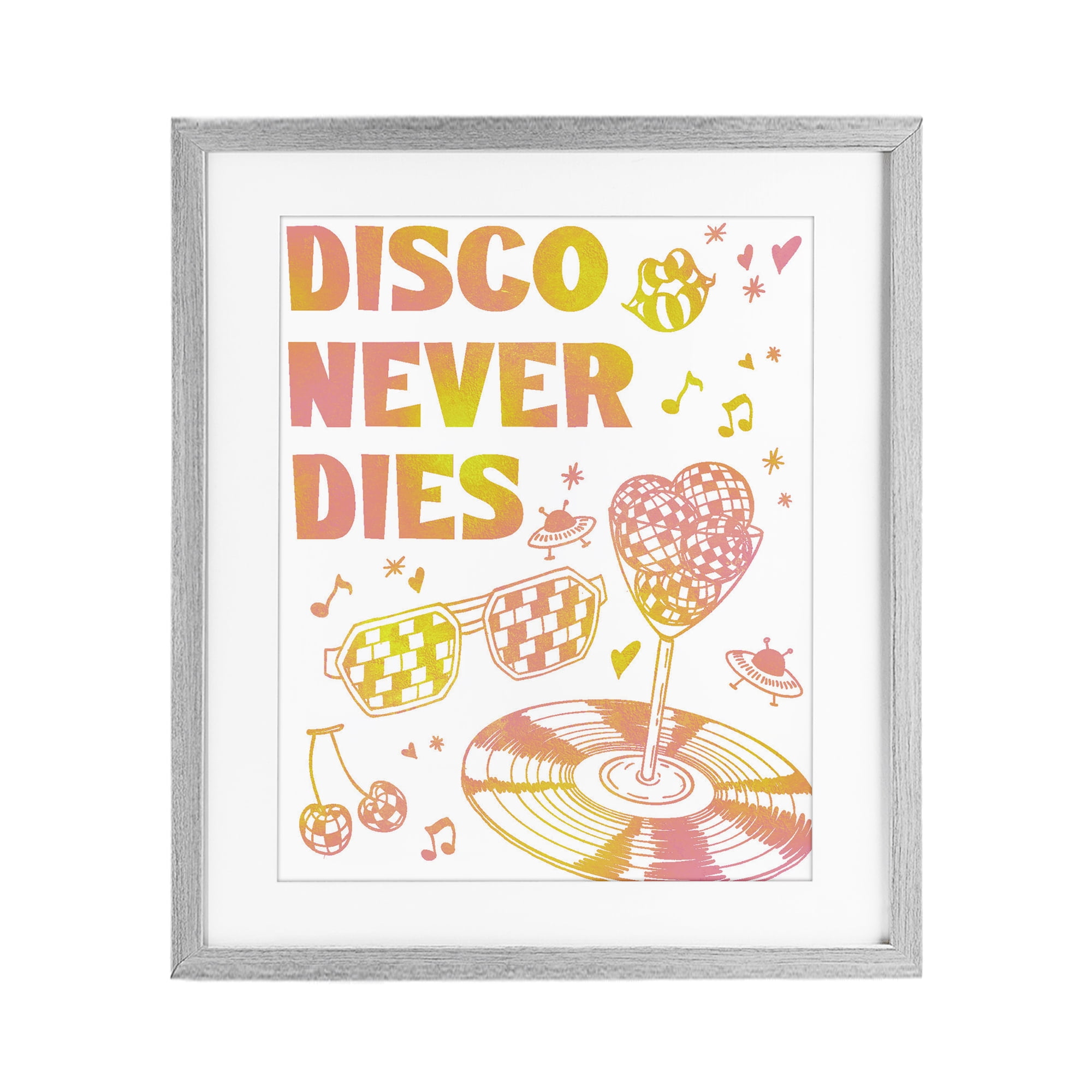 Stupell Industries Disco Never Dies Gray Framed Print Under Glass, design by Ziwei Li