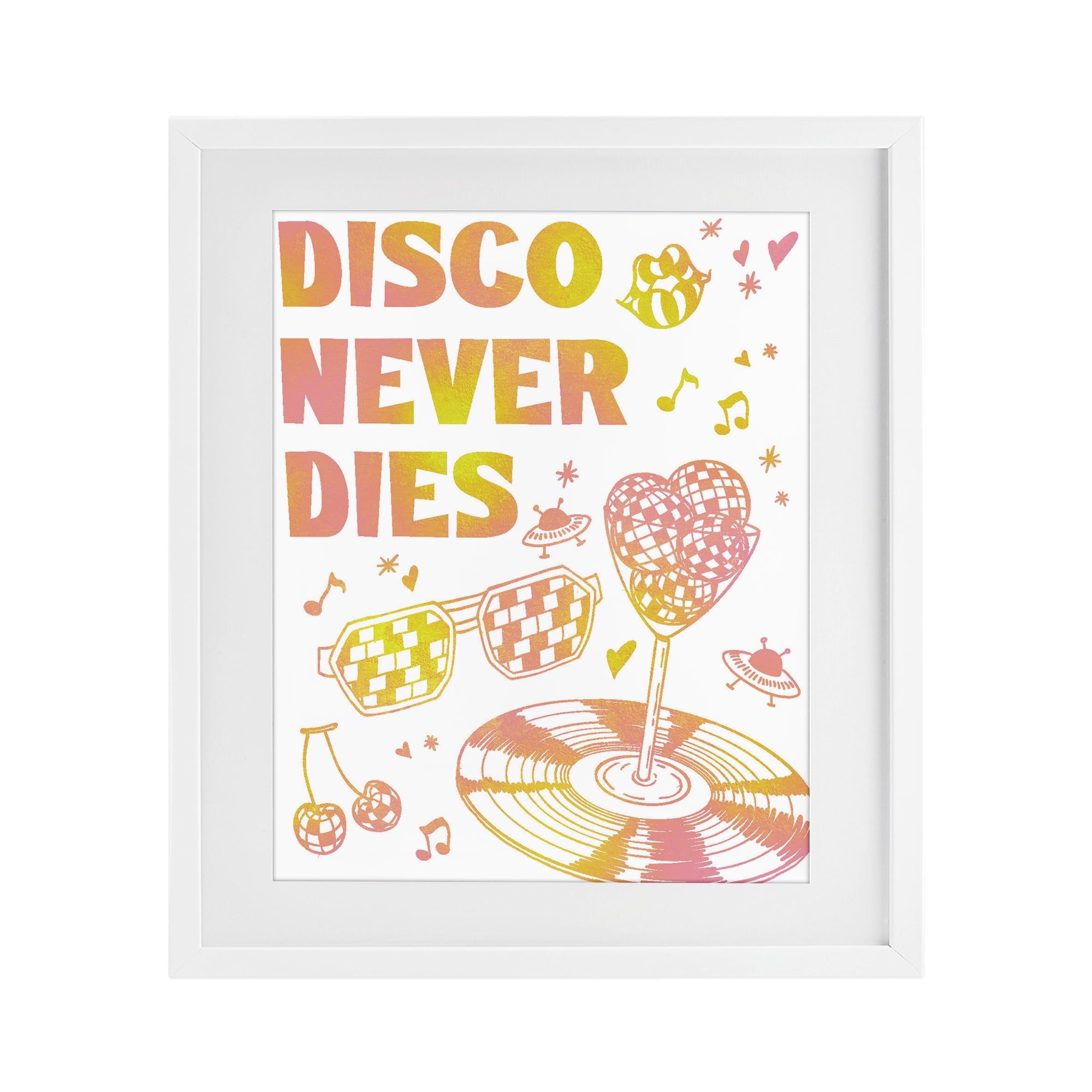 Stupell Industries Disco Never Dies White Framed Print Under Glass, design by Ziwei Li