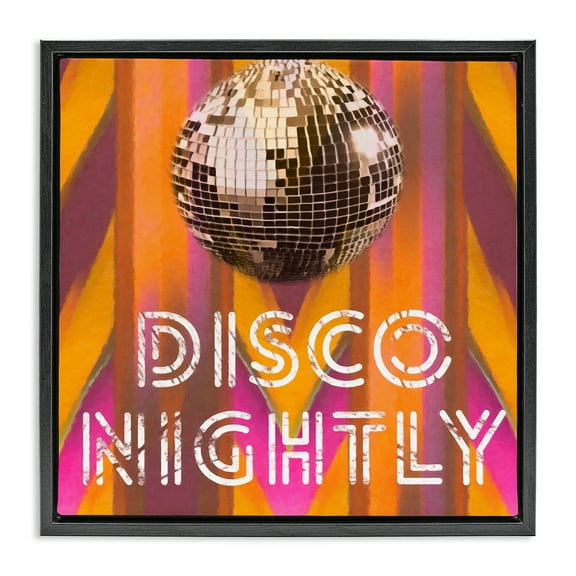 Stupell Industries Disco Nightly Retro Phrase Entertainment Painting Black Floater Framed Canvas Art Print Wall Art, 18 x 18