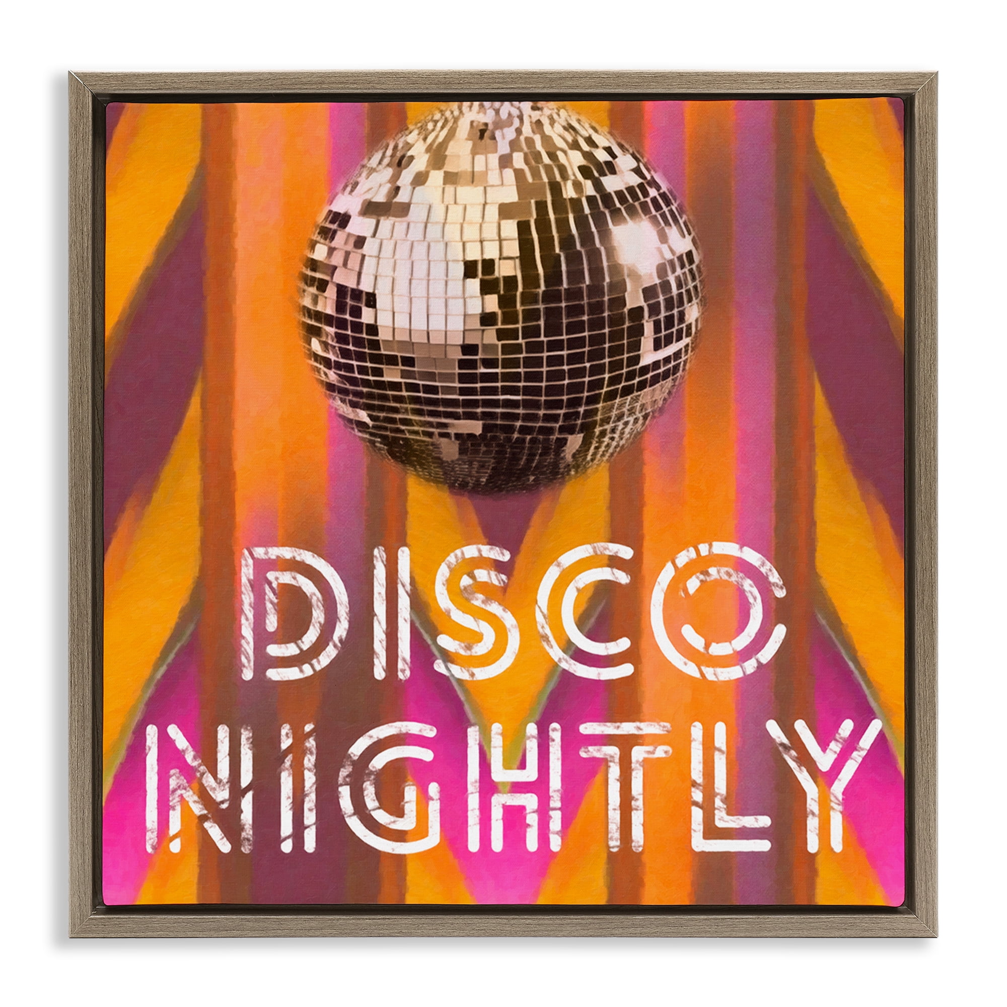 Stupell Industries Disco Nightly Retro Phrase Entertainment Painting Brown Floater Framed Canvas Art Print Wall Art, 25 x 25