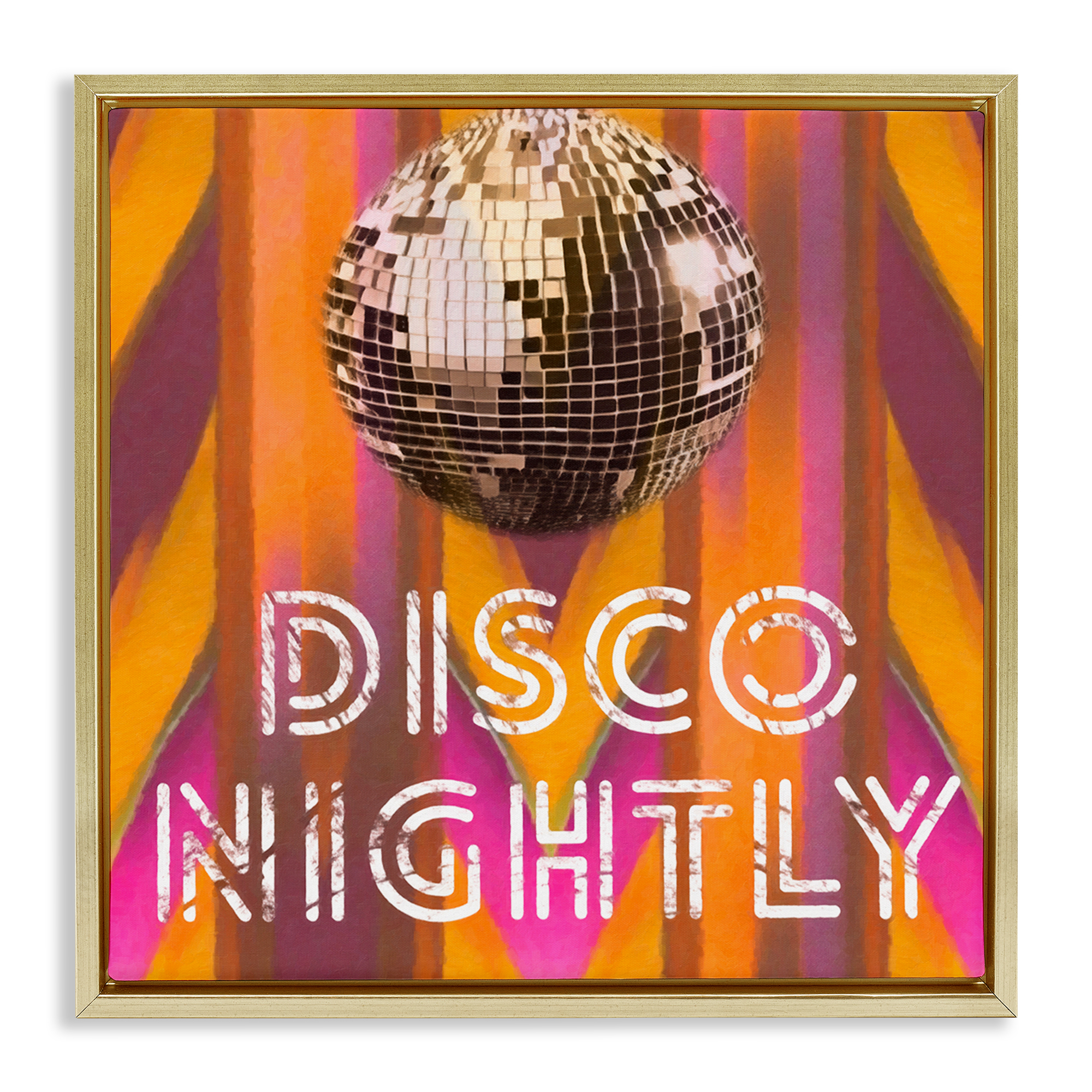 Stupell Industries Disco Nightly Retro Phrase Entertainment Painting Gold Floater Framed Canvas Art Print Wall Art, 18 x 18