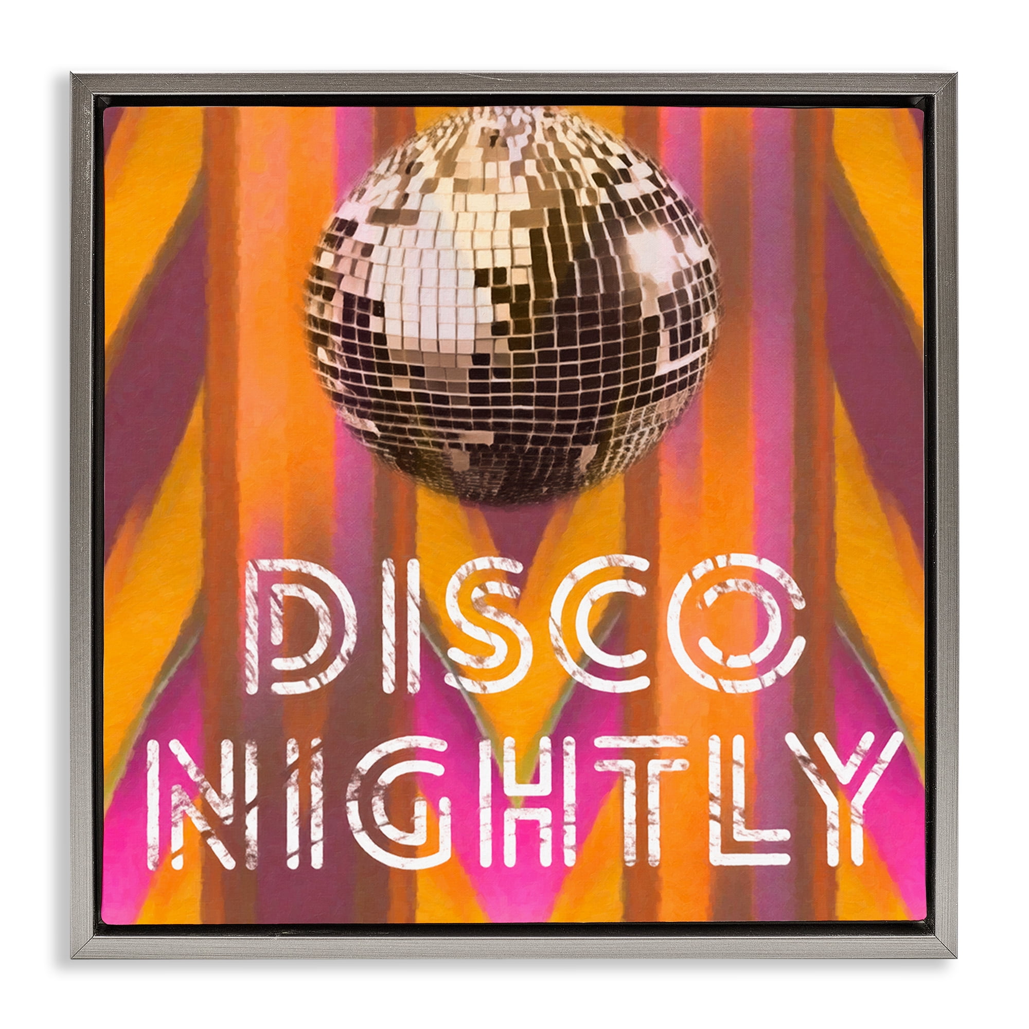 Stupell Industries Disco Nightly Retro Phrase Entertainment Painting Gray Floater Framed Canvas Art Print Wall Art, 18 x 18
