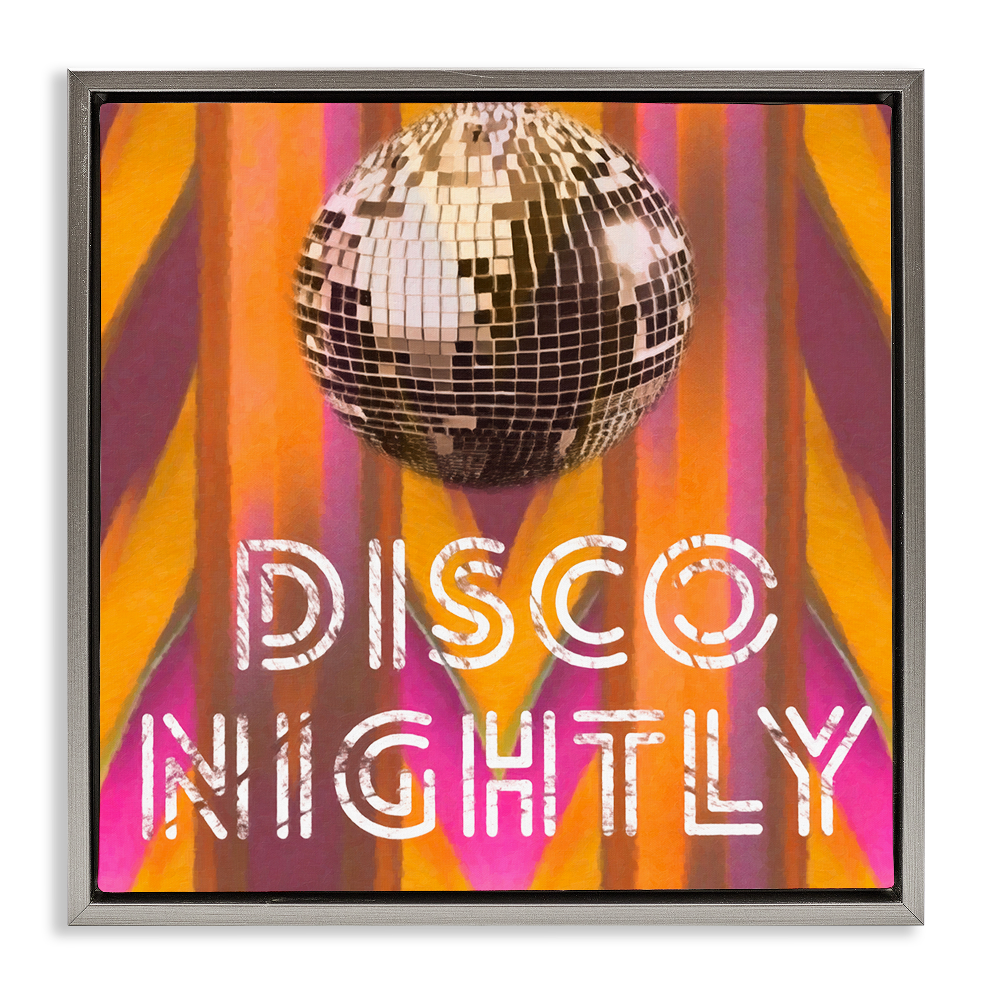 Stupell Industries Disco Nightly Retro Phrase Entertainment Painting Gray Floater Framed Canvas Art Print Wall Art, 25 x 25