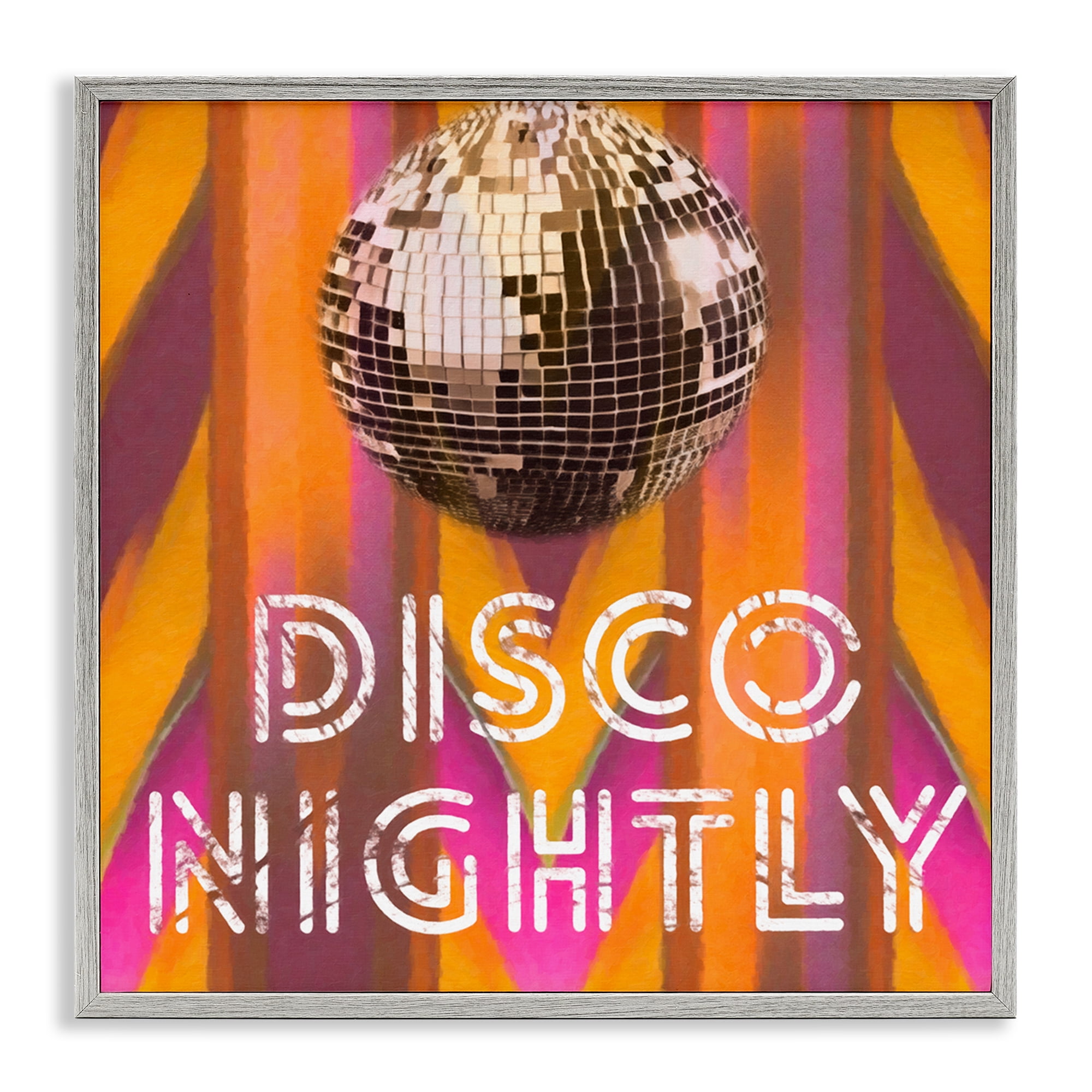Stupell Industries Disco Nightly Retro Phrase Entertainment Painting Gray Framed Art Print Wall Art, 24 x 24