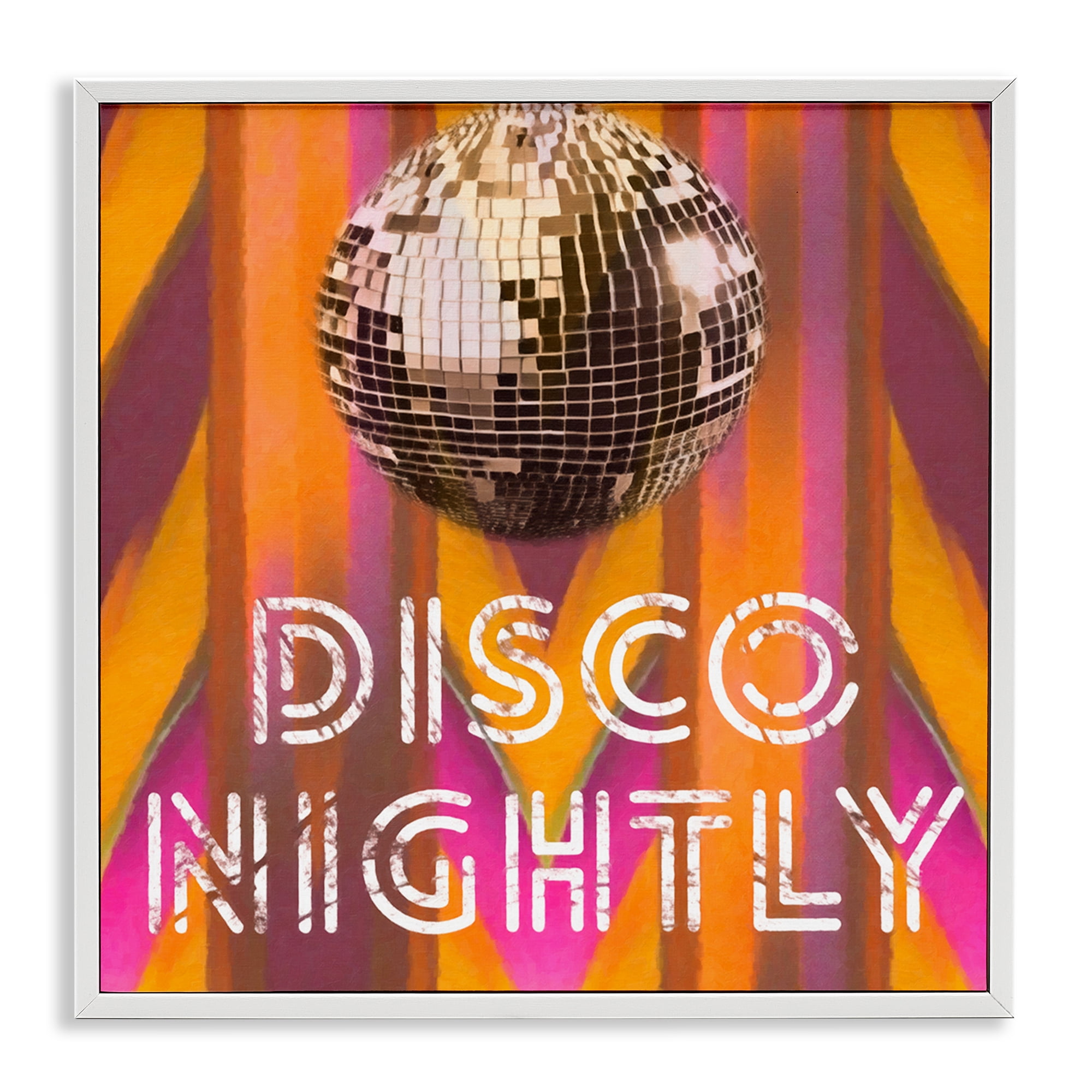 Stupell Industries Disco Nightly Retro Phrase Entertainment Painting White Framed Art Print Wall Art, 24 x 24