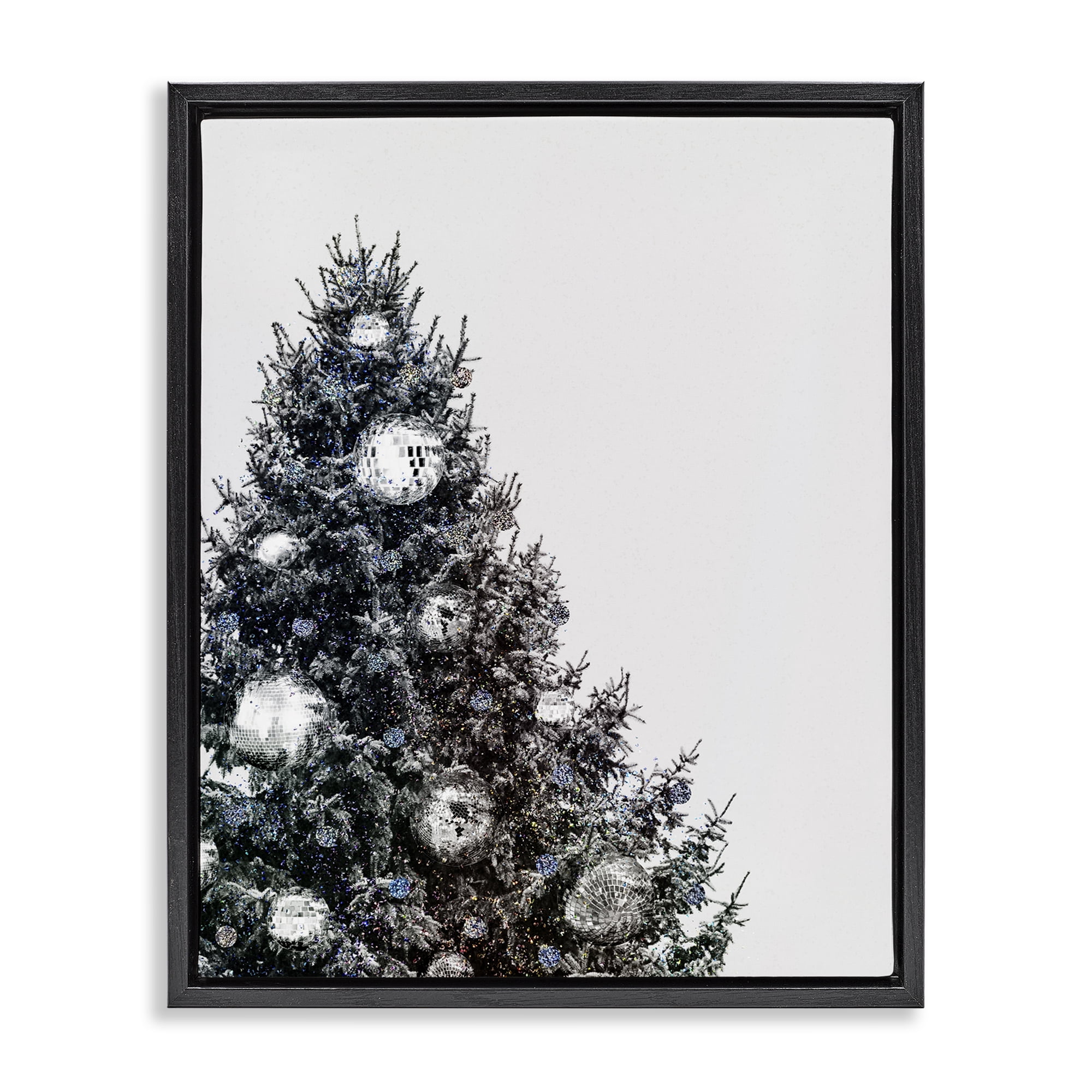 Stupell Industries Disco Ornaments on Tree Holiday Painting Black Floater Framed Art Print Wall Art, 17 x 21