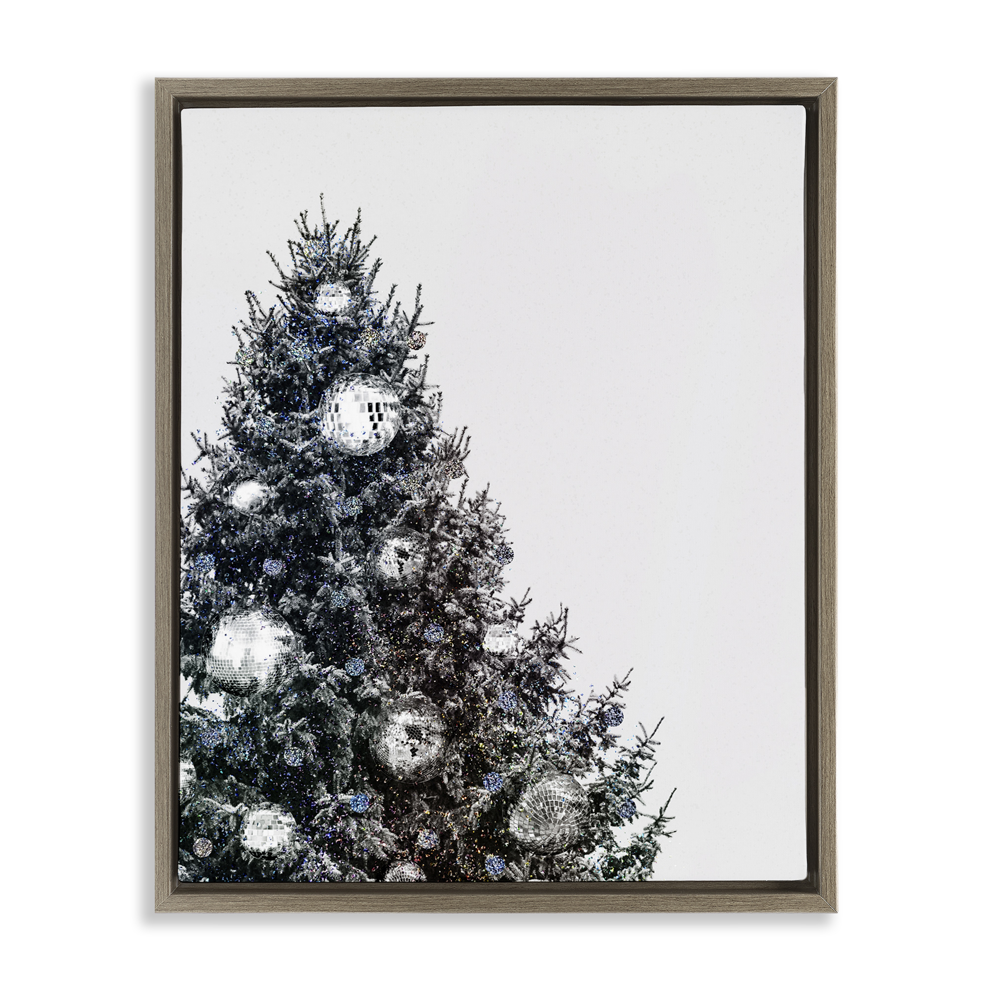Stupell Industries Disco Ornaments on Tree Holiday Painting Brown Floater Framed Art Print Wall Art, 17 x 21